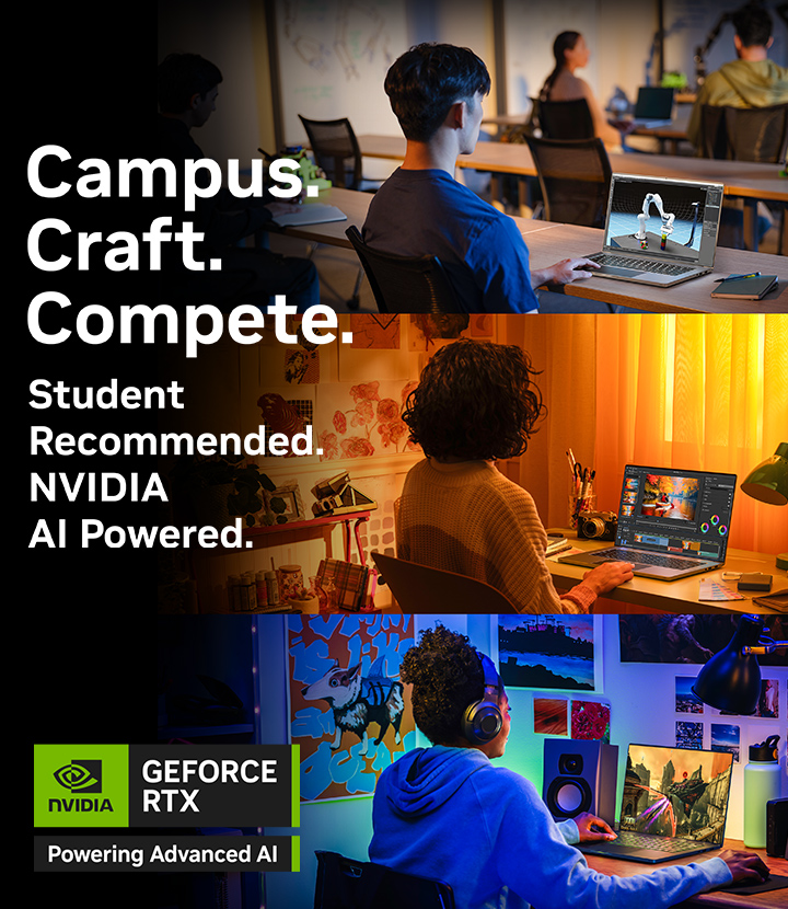 NVIDIAStudio's tweet image. 🎓 Back to class? More like back to craft.
From 3D deadlines to midnight edits, GeForce RTX laptops with NVIDIA Studio are built for the student creators who do it all — study, design, render, repeat. 🎨⚡
Power your next masterpiece with AI tools that get the A+ 👉…