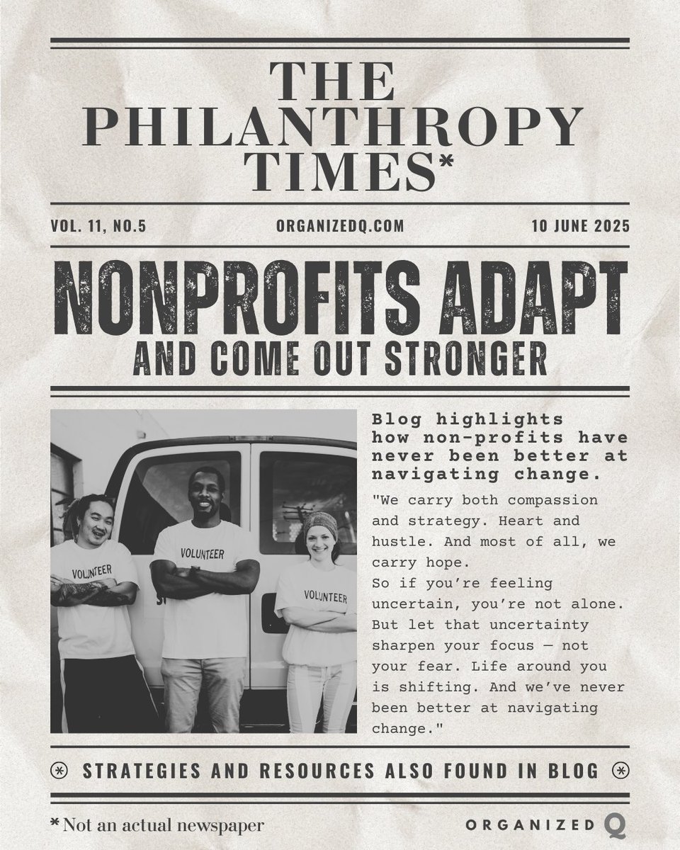 OrganizedQ's tweet photo. This inspiring blog post highlights how #nonprofits have never been better at navigating change and gives great advice for #fundraising.

"Let uncertainty sharpen your focus — not your fear." 

Read more to learn how to #RecessionProof your nonprofit.

https://t.co/MfP30YKWjn https://t.co/mC8YRDAmRv