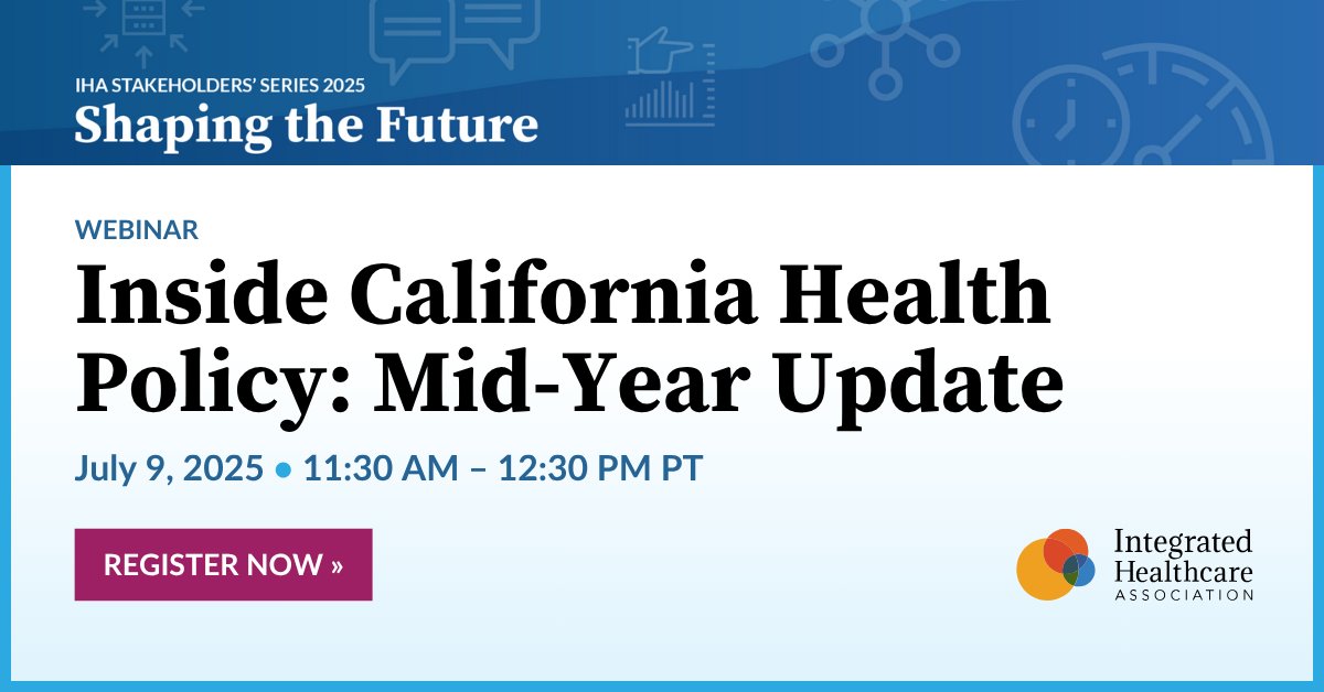 Find out what's ahead for California's healthcare during IHA’s Inside California Health Policy webinar TOMORROW, July 9, at 11:30 AM PT. We’ll discuss state and federal budgets, legislative highlights, and industry and regulatory priorities. Register now: hubs.ly/Q03v52Y_0
