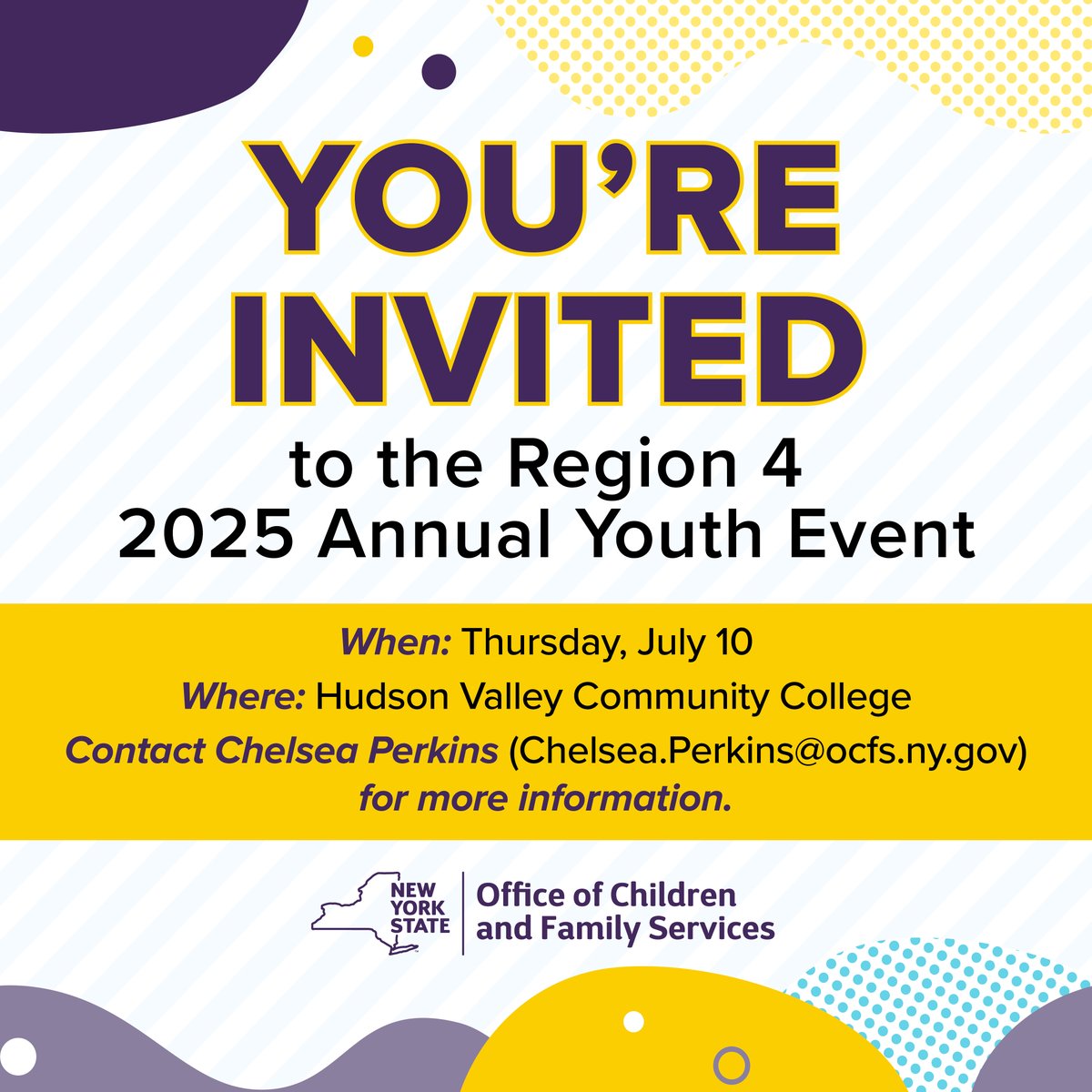 The Region 4 Annual Youth Event is this week! Capital Region youth are invited to advocate for a better future and explore their paths to adulthood with help from former foster youth and supportive adults.

📅Thursday, July 10
📍<a href="/HudsonValleyCC/">HVCC</a>
🔗youthinprogress.org/news/2025-yout…