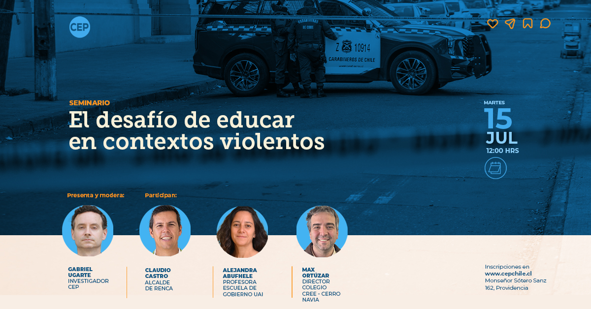 El CEP (@cepchile) on Twitter photo #ElCEPInvita a "El desafío de educar en contextos violentos".
Presenta Gabriel Ugarte, investigador CEP. Participan <a href="/cn_castro/">Claudio Castro Salas</a>, alcalde <a href="/Muni_Renca/">Municipalidad Renca</a>; <a href="/aleabufhele/">Alejandra Abufhele</a>, profesora <a href="/GobiernoUAI/">Gobierno UAI</a>; y Max Ortúzar, director y cofundador colegio CREE (Cerro Navia).
✍️ ow.ly/VWzX50Wm16j #ElCEPInvita a "El desafío de educar en contextos violentos".
Presenta Gabriel Ugarte, investigador CEP. Participan <a href="/cn_castro/">Claudio Castro Salas</a>, alcalde <a href="/Muni_Renca/">Municipalidad Renca</a>; <a href="/aleabufhele/">Alejandra Abufhele</a>, profesora <a href="/GobiernoUAI/">Gobierno UAI</a>; y Max Ortúzar, director y cofundador colegio CREE (Cerro Navia).
✍️ ow.ly/VWzX50Wm16j