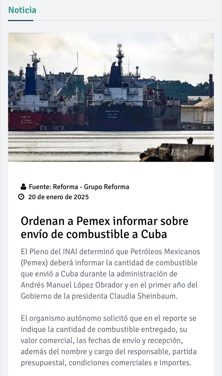 adikraj1's tweet image. #PEMEX pierde alrededor de 480 millones de pesos DIARIOS, pero le andamos regalando combustible a la dictadura cubana.
El pleno del #INAI ordenó transparentar los envíos de combustible durante la administración de #AMLO y de #Sheinbaum.
Pero “había que desaparecer al INAI,…