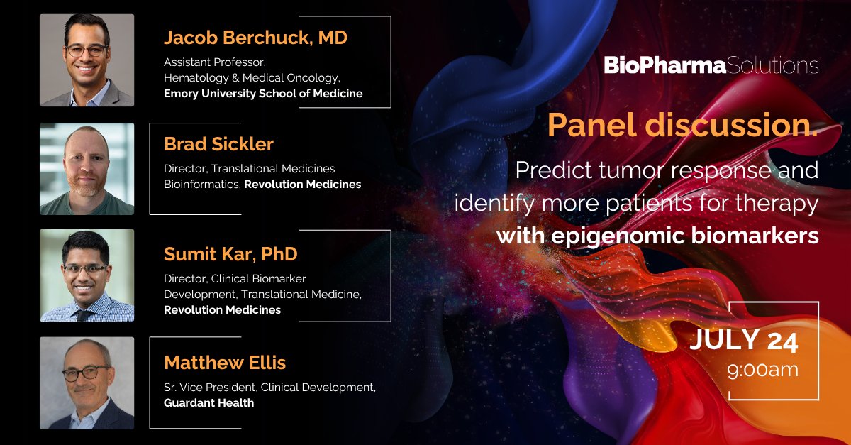 GuardantHealth's tweet image. Join us for a live #Webinar on the power of epigenomic biomarkers to improve patient selection and better predict treatment response in oncology clinical trials.
While genomic alterations provide critical insight into tumor biology, they often don’t tell the full story.…