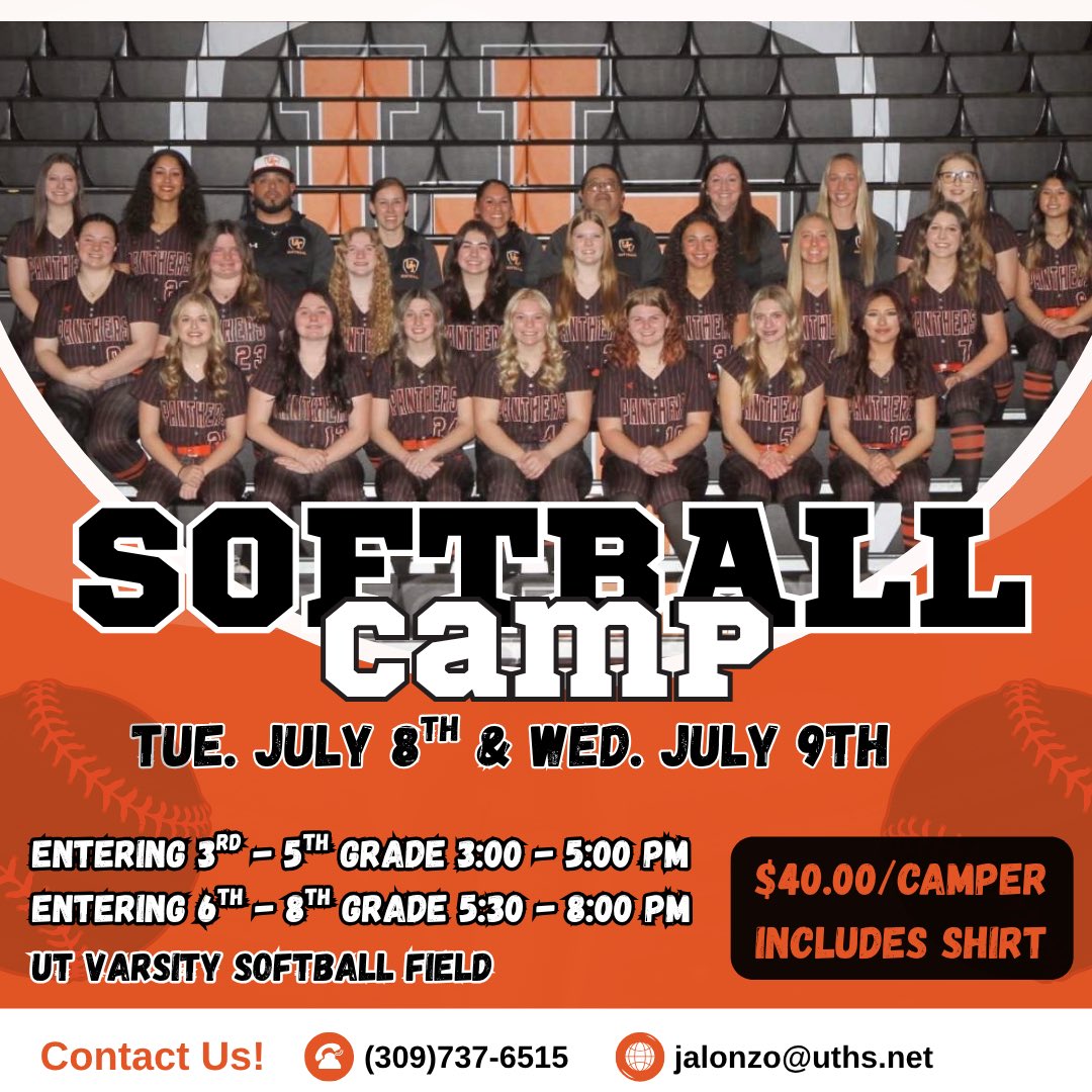 SoftballUTHS's tweet image. The first day of softball camp is today! You can still register at camp today if you have not already done so.
**Please have your camper bring a pair of tennis shoes in case we need to move inside due to rain.