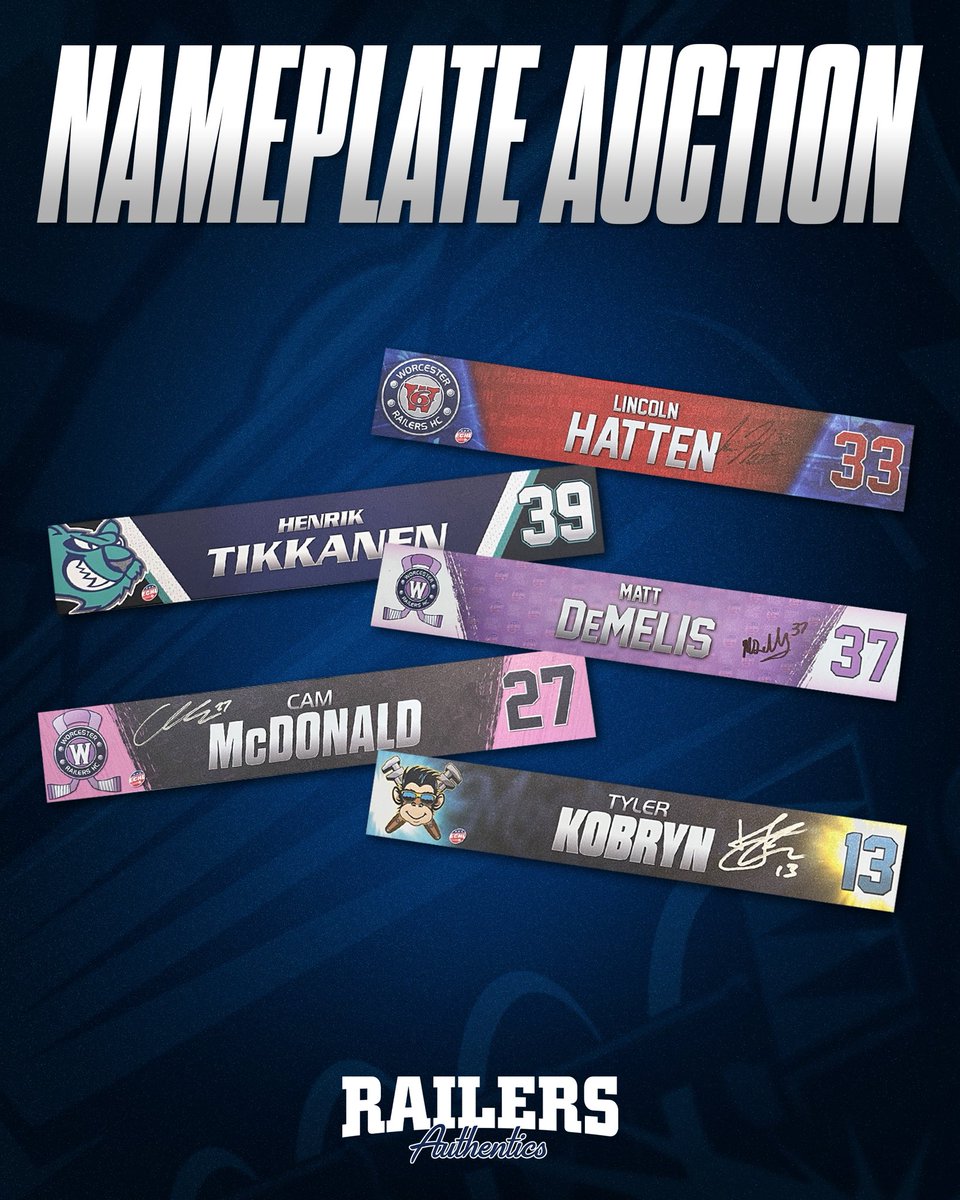 Our Railers Authentics Specialty Nameplate Auction is now LIVE! 🚨🚂

Bid on select Specialty Night nameplates from the last 2 seasons! Please note that not all items are autographed.

Auction ends this Thursday at 9 PM. Bid here: fans.winwithdash.com/auction/685045…

#RailersHC