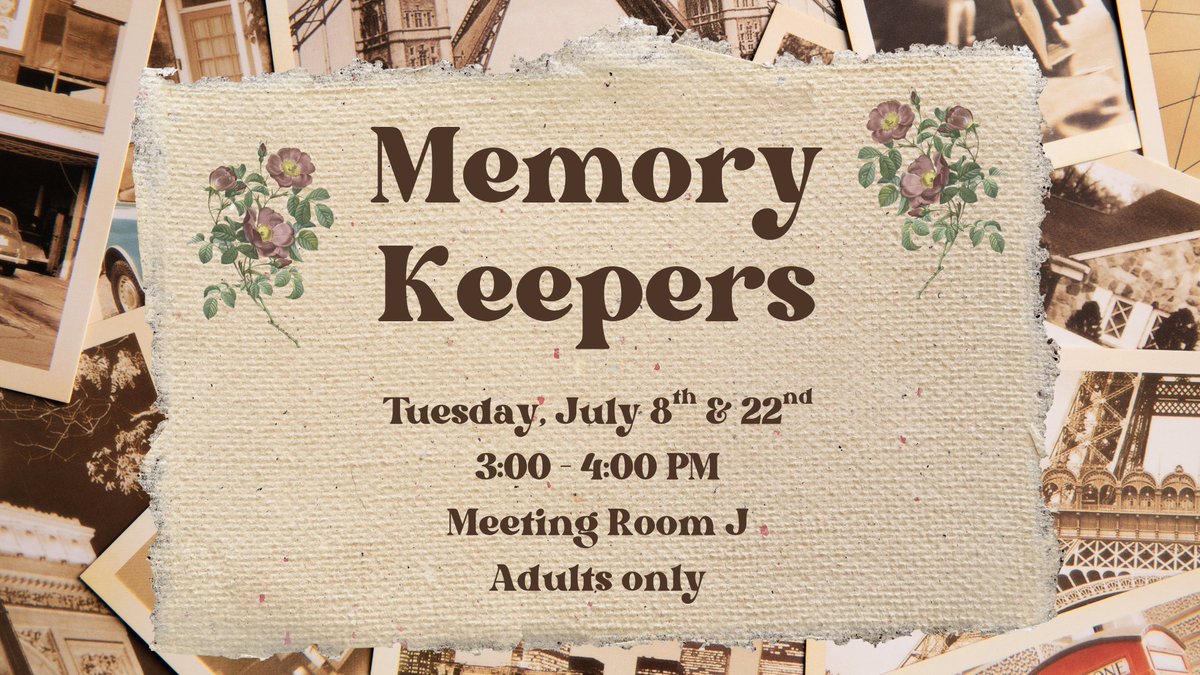 Memoirs, poetry, fiction, or family stories - Memory Keepers welcomes anyone who enjoys writing in any form. Connect with fellow writers, share your latest work, and find inspiration in every meeting. Adults only.

Let’s “write” some new memories together! ✒️✨