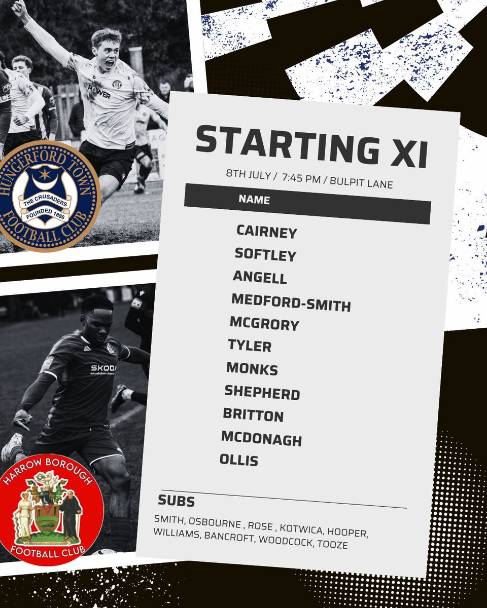 Hungerford Town FC (@hungerfordtown) on Twitter photo Tonight's Team v <a href="/harrowboroLive/">Harrow Borough F.C.</a>
Guess whose back CMACs back yes a return to football for <a href="/conormcdonagh/">Conor McDonagh</a>
Please note George Smith is no longer on the bench tonight due to illness
Good luck Hungerford
🖤🤍🖤🤍 Tonight's Team v <a href="/harrowboroLive/">Harrow Borough F.C.</a>
Guess whose back CMACs back yes a return to football for <a href="/conormcdonagh/">Conor McDonagh</a>
Please note George Smith is no longer on the bench tonight due to illness
Good luck Hungerford
🖤🤍🖤🤍