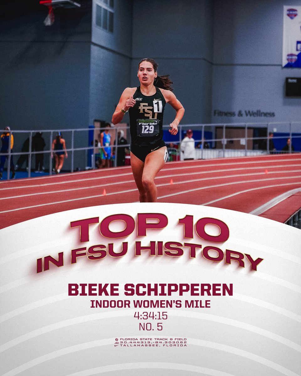 FSU_Track's tweet image. 𝐓𝐔𝐄𝐒𝐃𝐀𝐘 𝐓𝐎𝐏 🔟
Reminiscing about the time Bieke Schipperen ran the fifth-fastest indoor mile time in program history (4:34:15) 🤩
#NoleFamily | #OneTribe