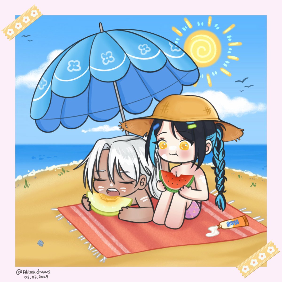 AkinaDraws's tweet image. Beach time [AU] #oc #ocart #chibi #chibiart #summer #au #draw #artstyle #procrate #cute #art