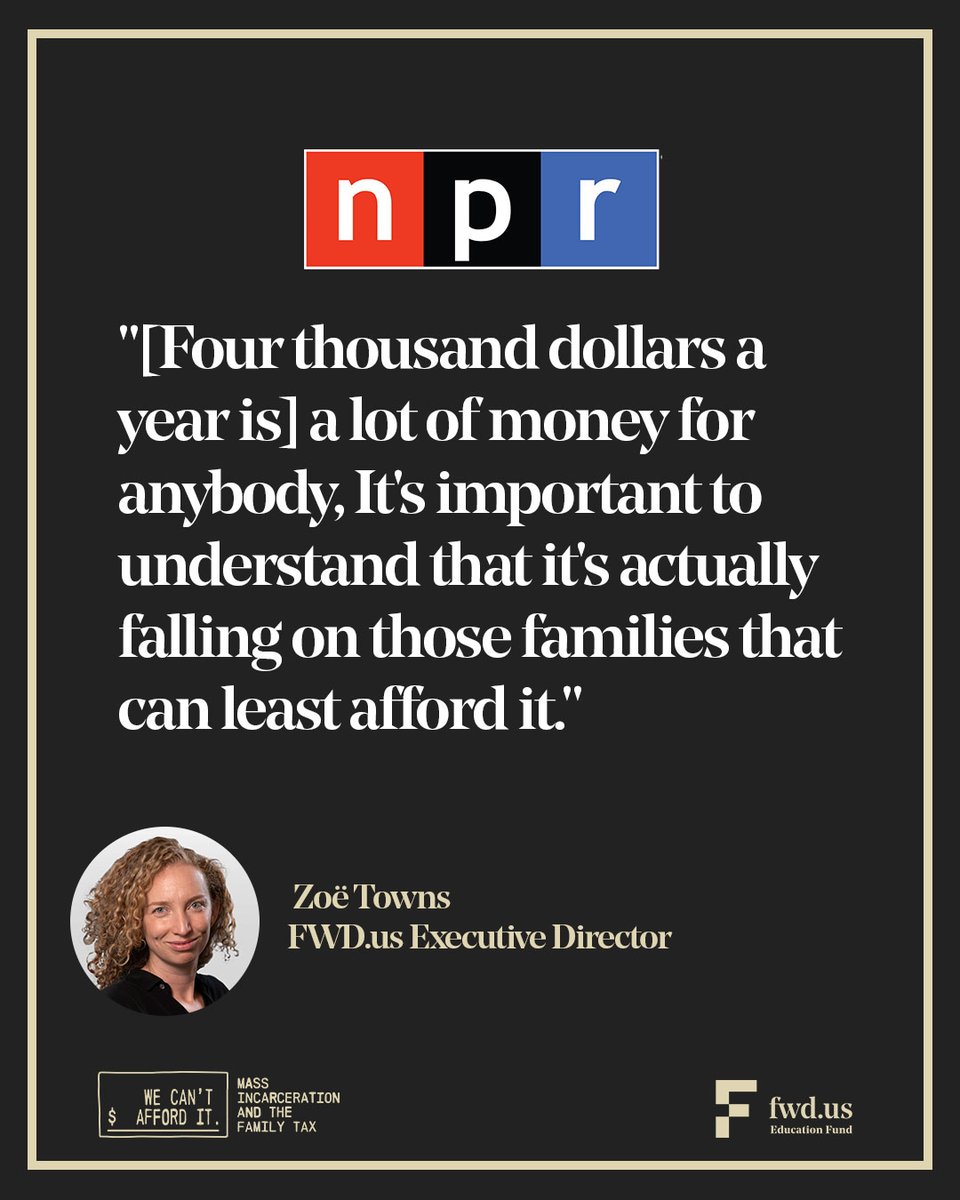 thejusttrust's tweet image. New @FWDus data finds mass incarceration is costing families with incarcerated loved ones nearly $350B/year. Read this powerful @npr story highlighting FWD’s latest research and the individuals most impacted by the financial shock of mass incarceration.
loom.ly/0zoZuwA