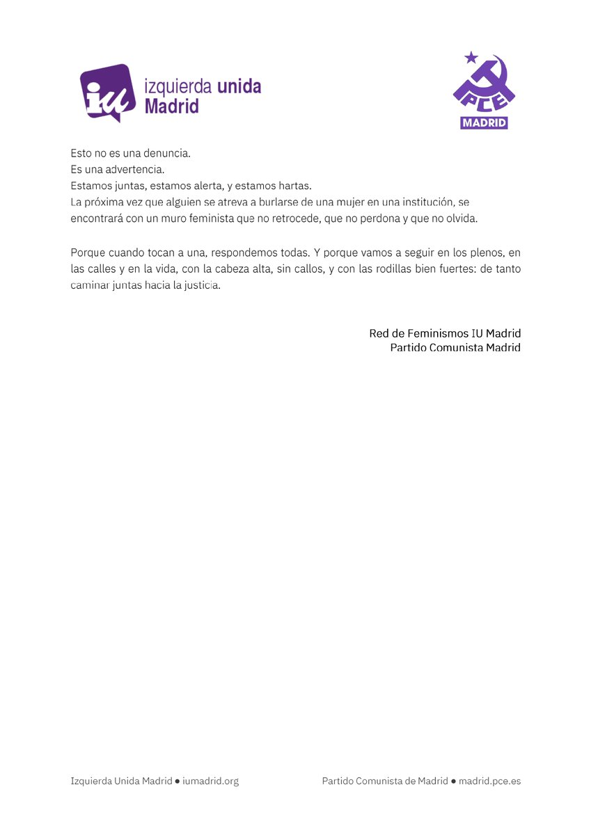 No vamos a parar hasta erradicar todas las formas de violencia patriarcal.♀️🔥📣

Porque cuando tocan a una, respondemos todas.
Porque fueron, somos.
Porque somos, serán.✊💜