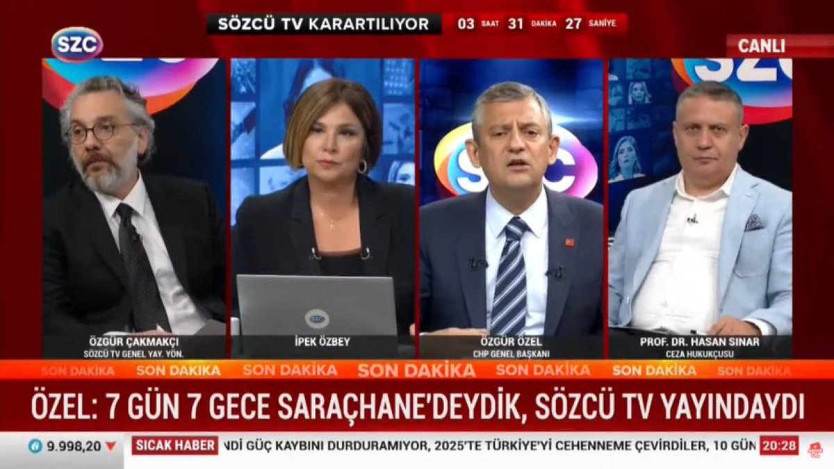 Özgür Özel:

"Cumhuriyet Halk Partisi, TCK'da yazmayan ama fiilen uygulanan AK Partiyi yenme suçu ve AK Parti’yi iktidardan indirmeye teşebbüs suçuyla yargılanıyor."