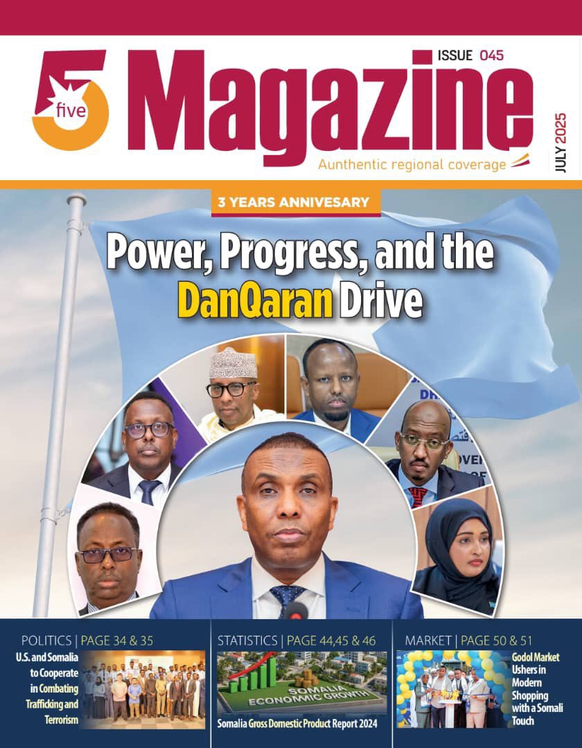 AhmedHasanAden's tweet image. The Ministry of Fisheries and Blue Economy proudly highlights its achievements in Issue 045 of &quot;5 Magazine,&quot; showcasing its leadership in advancing Somalia’s fisheries sector and contributing to the nation’s economic growth. 

In just three years, the Ministry has made…