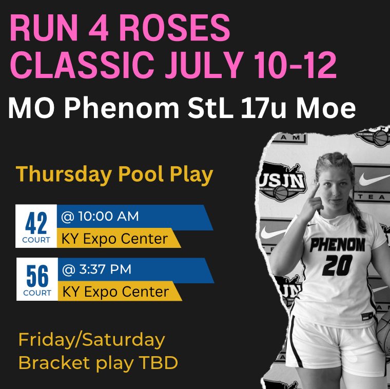 Brigit Mahoney (@mahoneybrigit) on Twitter photo Gearing up for Run 4 Roses! Here’s my schedule for Thursday’s pool play!
<a href="/MissouriPhenom/">Phenom Basketball</a> Gearing up for Run 4 Roses! Here’s my schedule for Thursday’s pool play!
<a href="/MissouriPhenom/">Phenom Basketball</a>