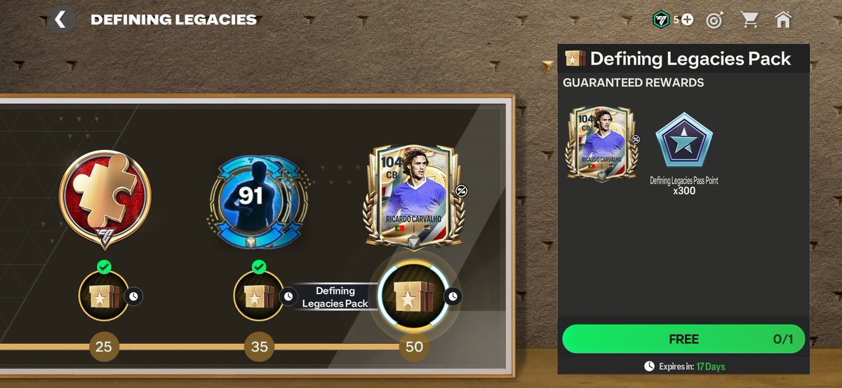 FCMobile_News's tweet photo. Did you complete the Legacy Point Rewards Path in the Defining Legacies Chelsea chapter of FC Mobile?

Make sure to complete as a 104 OVR CB Hero Ricardo Carvalho is up for grabs!

#FCMobile
#EASportsFC
#DefiningLegacies https://t.co/fGfbioPWn5