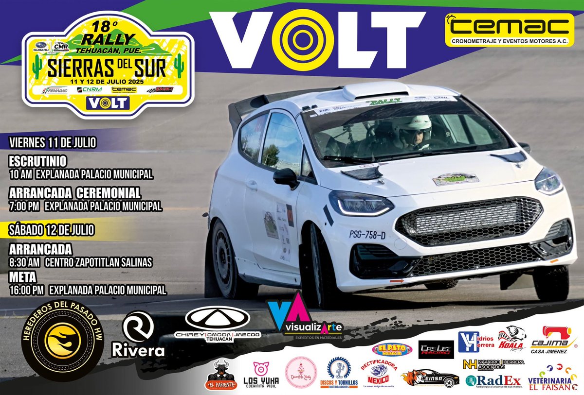#Tehuacan recibirá la 18ª edición de Rally Sierras del Sur el 11 y 12 de julio, 🏁 Armando Flores y Laura López representarán a esta ciudad, el recorrido pasará por Tehuacán #ZapotitlánSalinas  #Caltepec . Tome precaución la carretera federal 125 cerrará itinerantemente
