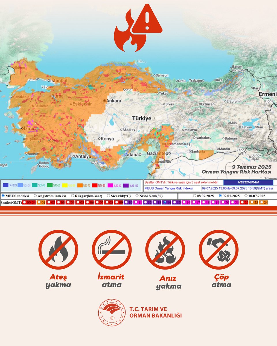 🌲 #YeşilVatan’ımızın korunması ve yaşatılması hepimizin en büyük sorumluluğu ve önceliği olmalıdır.

🌡️ Meteorolojik verilere göre yarın ülke genelinde çok yüksek sıcaklıklar gözlemlenecek. Bu da orman yangını riskini daha üst seviyeye çıkarıyor. 

🚒 Yangınlarla mücadelemizde