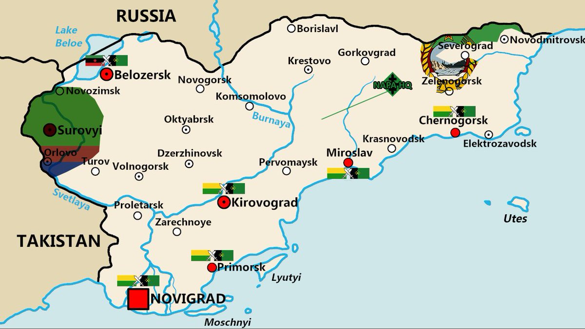 Current situation.
CDF preparing for CTO (counter-terrorism operation) in the Dogechen Region.
Numerous riots across the whole republic.
Pro-ChDKZ riots in Belozersk.
NAPA began marching towards Novigrad to overthrow the current government.
PR losses territories without ChDKZ.