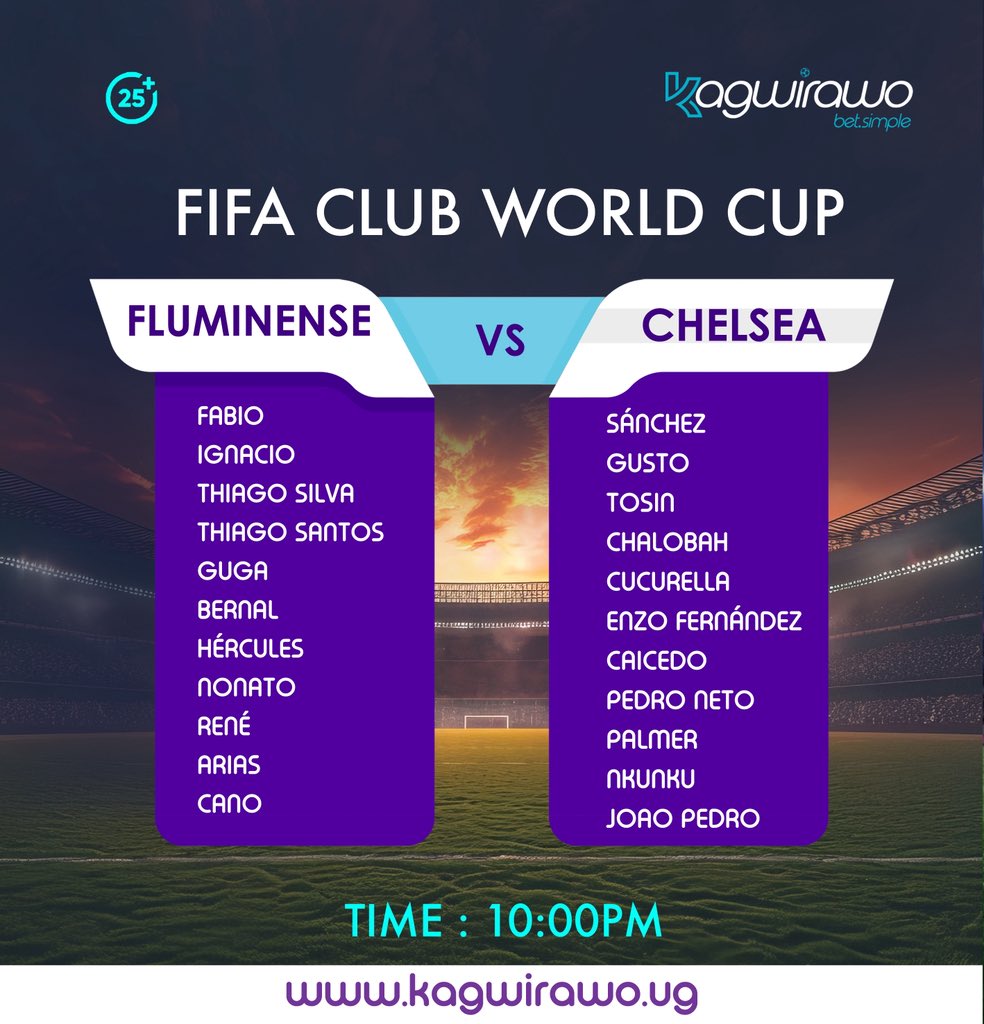 Kagwirawo's tweet image. How Fluminense and Chelsea line-up for their #FIFACWC Semi-Final. 🍿
Bet via kagwirawo.ug
#KagwirawoUpdates