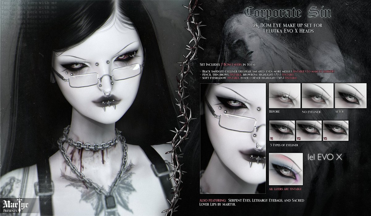 New release!
⋅────⊱༺ ♰ ༻⊰────⋅    
Martyr +  Corporate Sin @ Disturbed

♰ Opens July 8th at 10am SLT

Taxi: maps.secondlife.com/secondlife/Eli…