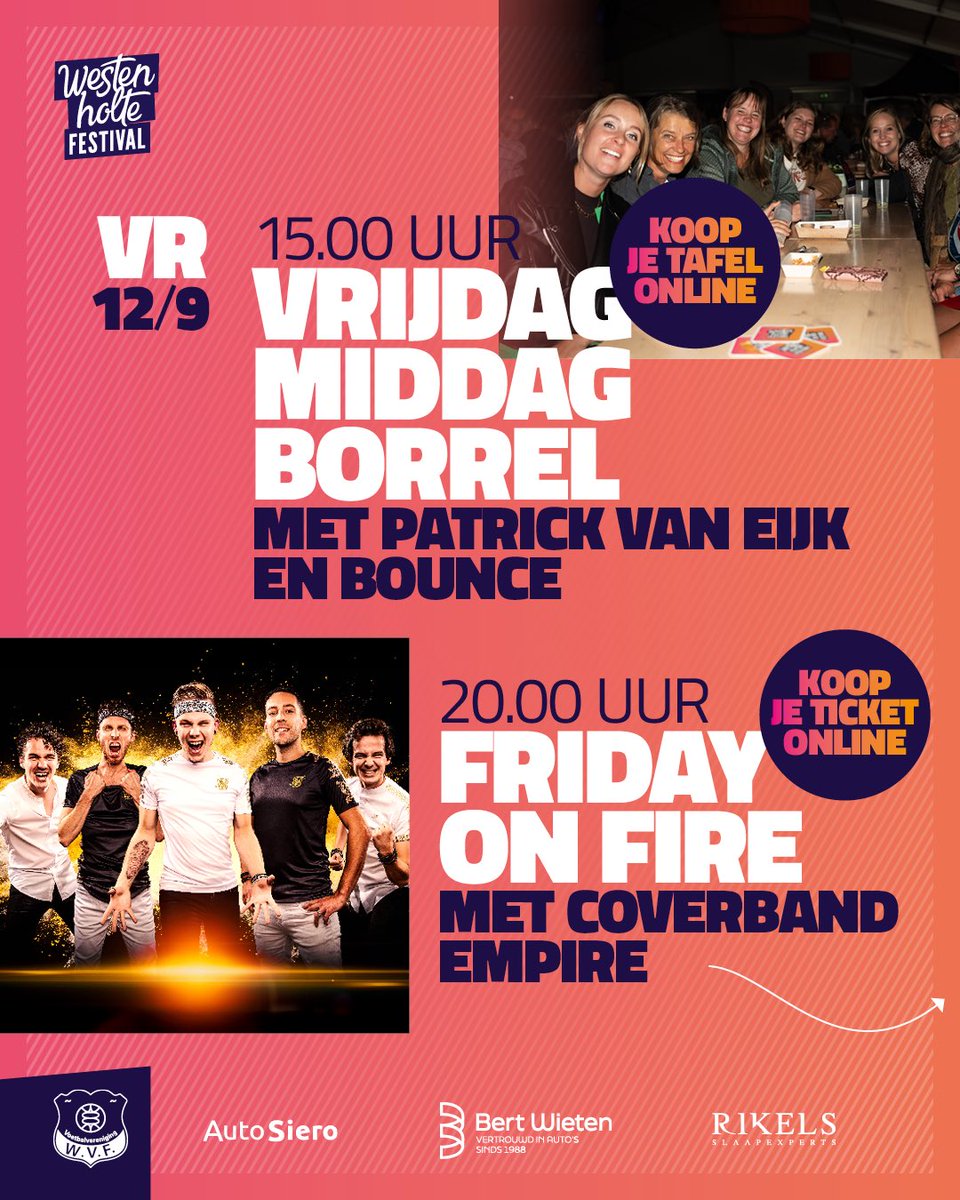 WestenholteFest's tweet image. ⏳ Het aftellen is begonnen…
Van 11 t/m 14 september barst het Westenholte Festival weer los! 🎪
Bingo, bands, borrels, springkussens, quizzen, confetti &amp;amp; knallers van optredens – voor jong én oud!
🎟️ Tickets en info via: westenholtefestival.nl
#WestenholteFestival2025