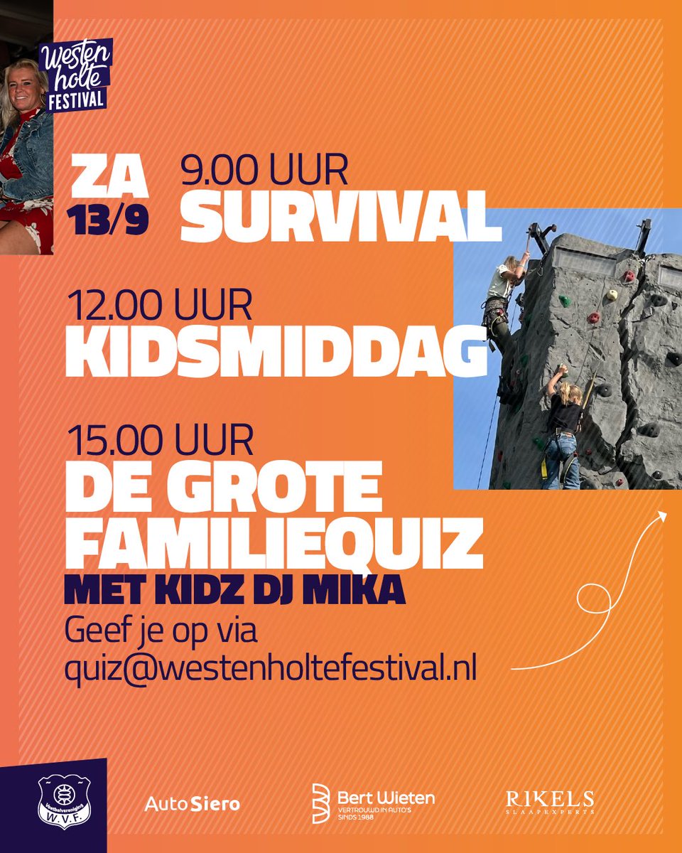 WestenholteFest's tweet image. ⏳ Het aftellen is begonnen…
Van 11 t/m 14 september barst het Westenholte Festival weer los! 🎪
Bingo, bands, borrels, springkussens, quizzen, confetti &amp;amp; knallers van optredens – voor jong én oud!
🎟️ Tickets en info via: westenholtefestival.nl
#WestenholteFestival2025