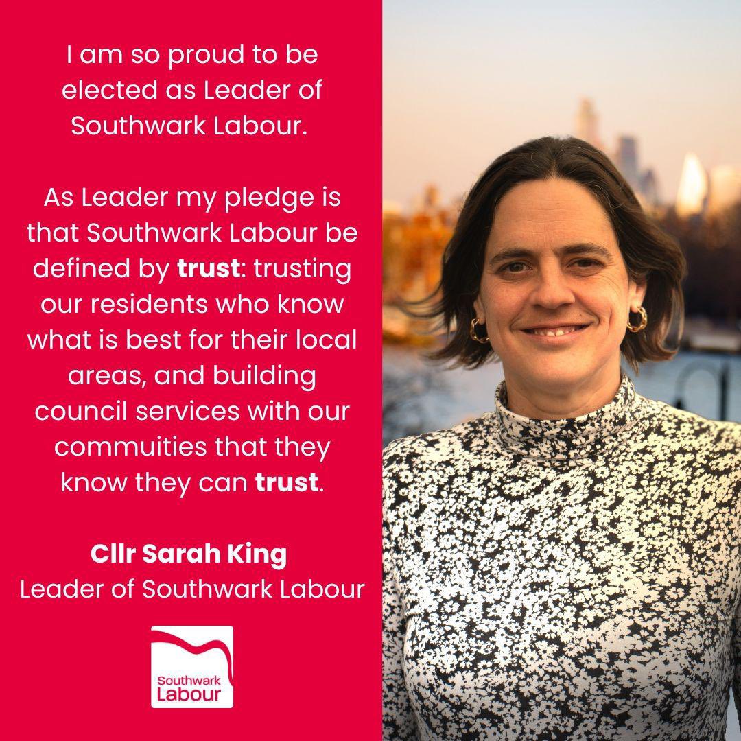 We are pleased to announce Cllr Sarah King has today been elected as the new Leader of Southwark Labour Group.

She will be our nomination for Leader of Southwark Council at tomorrow’s Council Assembly.