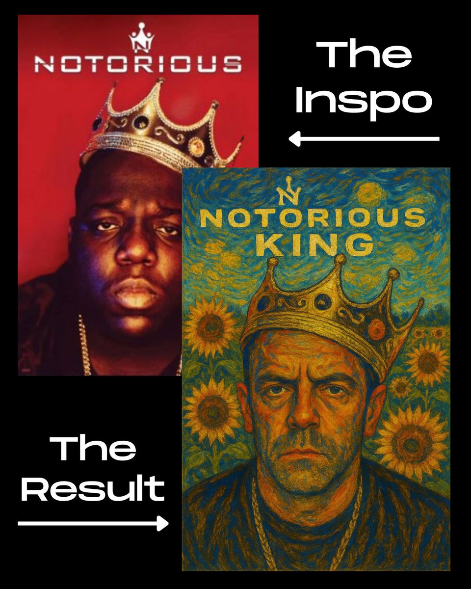 PurkTech's tweet image. Proof that when used right - AI is a beautiful thing. 🎨✨ For Jeramie's birthday, one of our techies and long time friend, we used AI to blend his face with his favorite icon, Biggie Smalls, in the style of Van Gogh. Got it printed, and safe to say he LOVED the result!! #AI