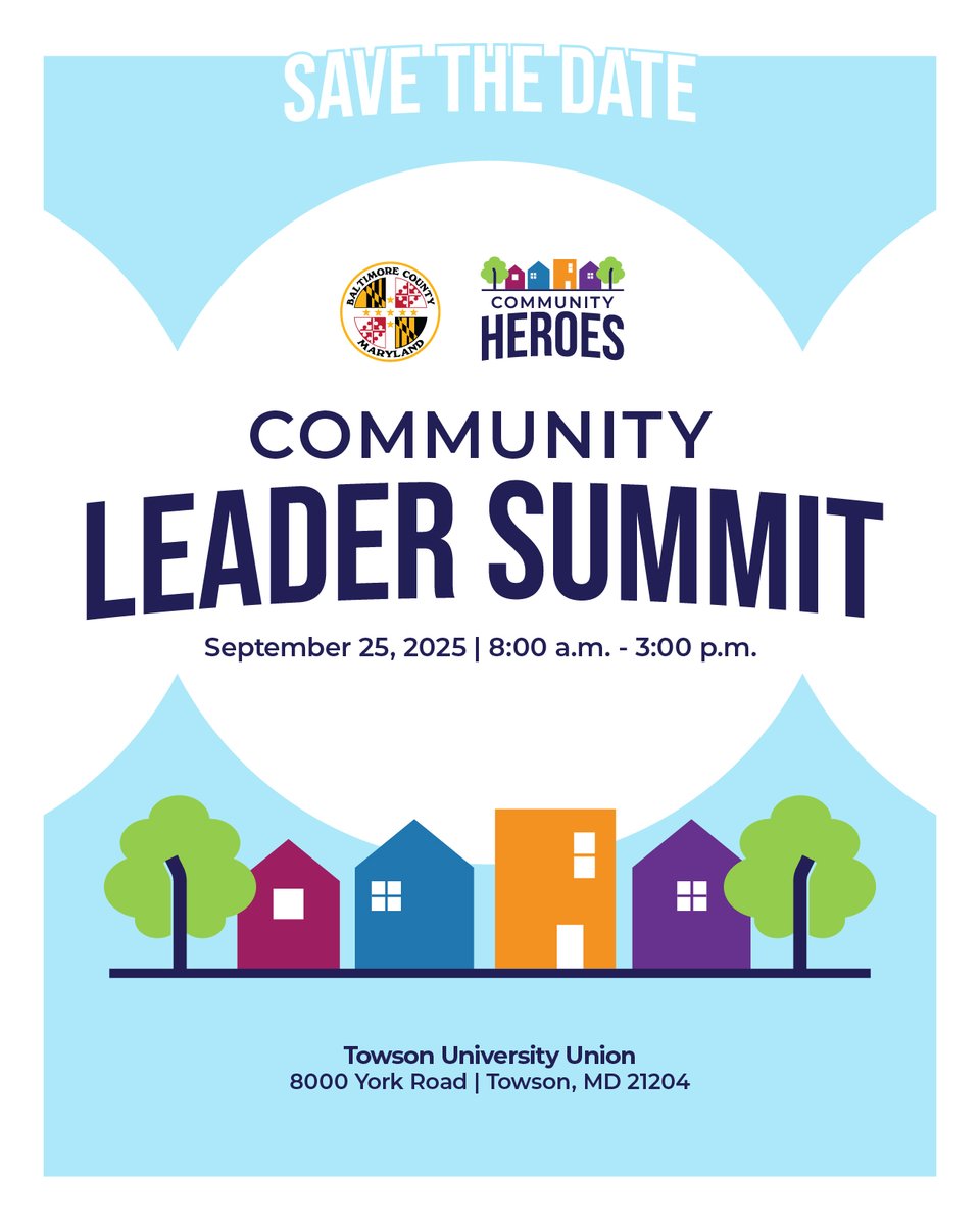 BaltCoGov's tweet image. You're invited 👋
Join us on September 25 at Towson University for the Community Leader Summit!
Hear from County leaders, join expert-led workshops, and learn more about resources to better serve and strengthen your community.
More information ⤵️
…ityleadersummit.baltimorecountymd.gov