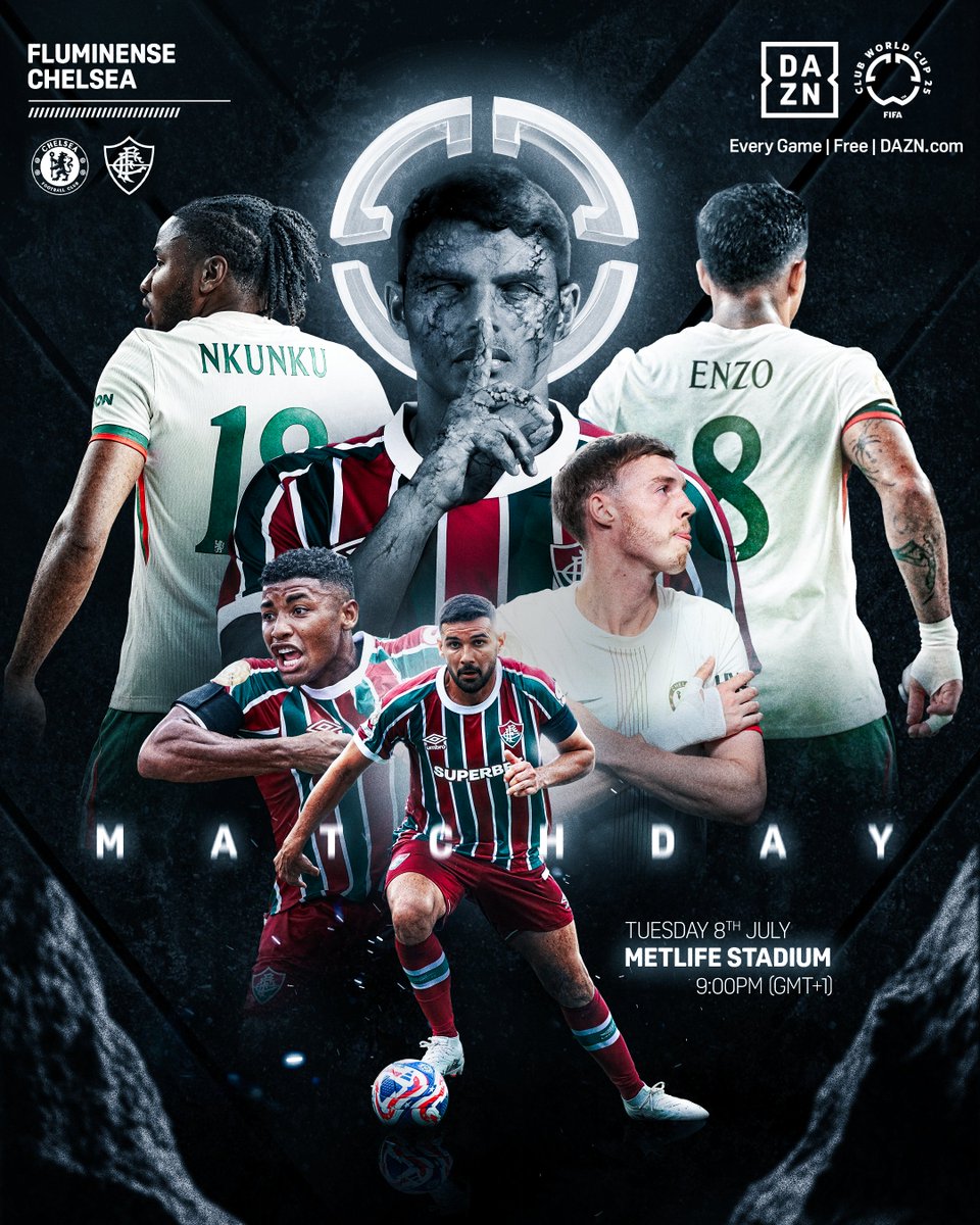 DAZNFootball's tweet photo. It’s getting closer… 👀🔜

The hype is real for @FluminenseFC 🆚 @ChelseaFC  🔥

Watch the @FIFACWC | June 14 - July 13 | Every Game | Free | https://t.co/i0K4eUu4lJ | #FIFACWC #TakeItToTheWorld #FLUCHE https://t.co/7wlxK1IX2b