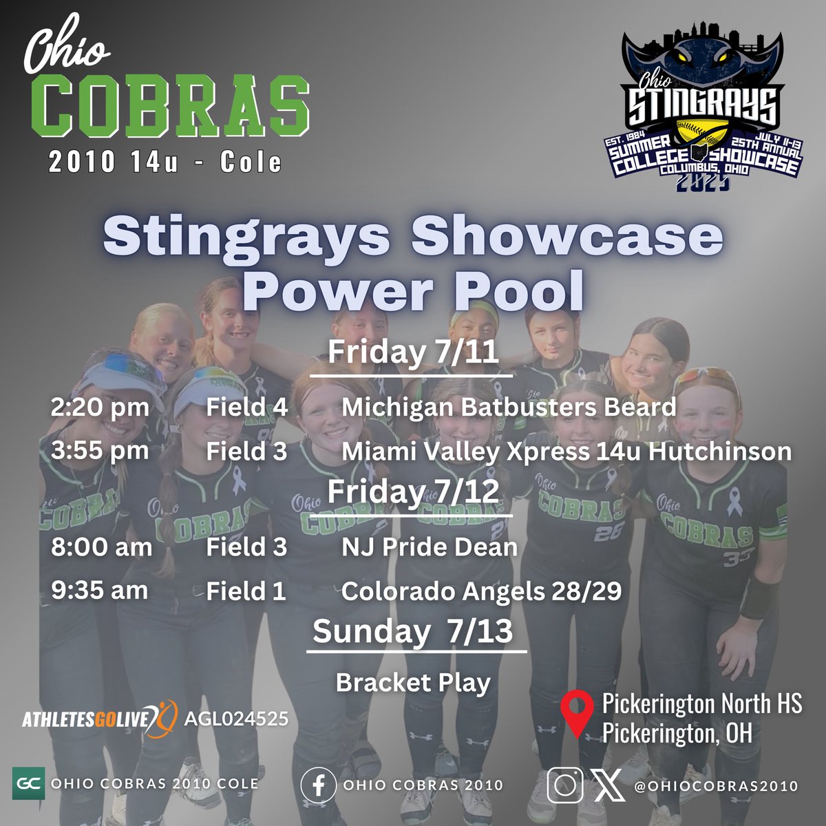 Ohio Cobras 2010 Cole (@ohiocobras2010) on Twitter photo Columbus bound for <a href="/OHStingraysShow/">Ohio Stingrays Showcase</a> this weekend!! Playing in the 14u Power Pool 💚🖤 #alwaysus Columbus bound for <a href="/OHStingraysShow/">Ohio Stingrays Showcase</a> this weekend!! Playing in the 14u Power Pool 💚🖤 #alwaysus