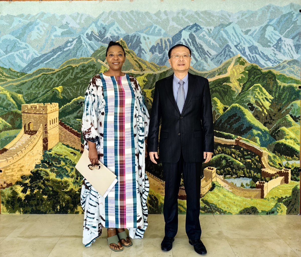 ChineAmbDjibout's tweet image. L’Ambassadeur Hu Bin a l’honneur d’accueillir Mme Sandrine Dominique Desamours, nouvelle Représentante résidente du UNHCR @UNHCRDjibouti à 🇩🇯. Lors de cette rencontre, ils ont eu des échanges sur la coopération potentielle, afin d’apporter leur soutien aux efforts du…