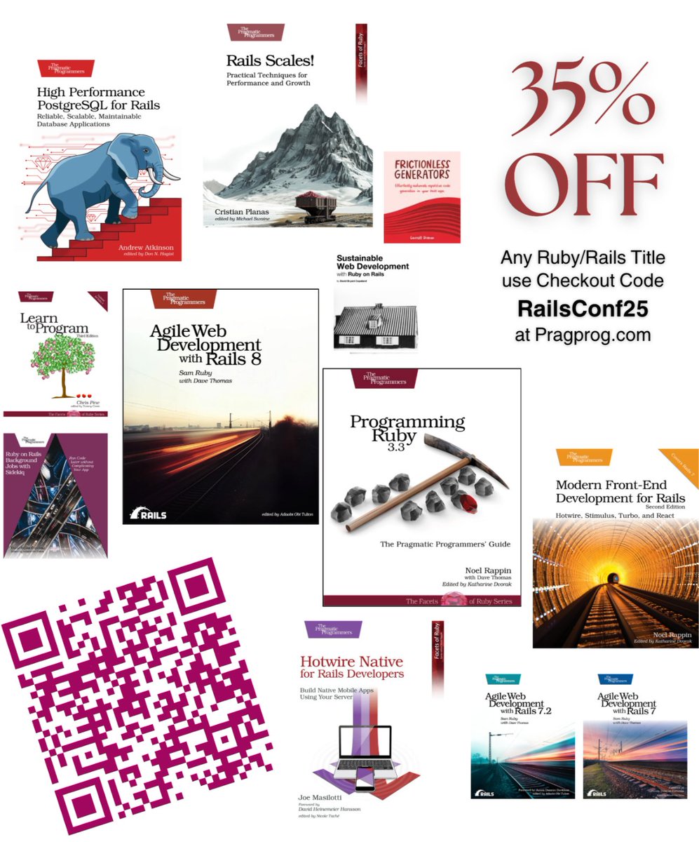 The Last RailsConf Sale - even if you're not in Philly, you can still save - take 35% off any Ruby or Rails title with code RailsConf25