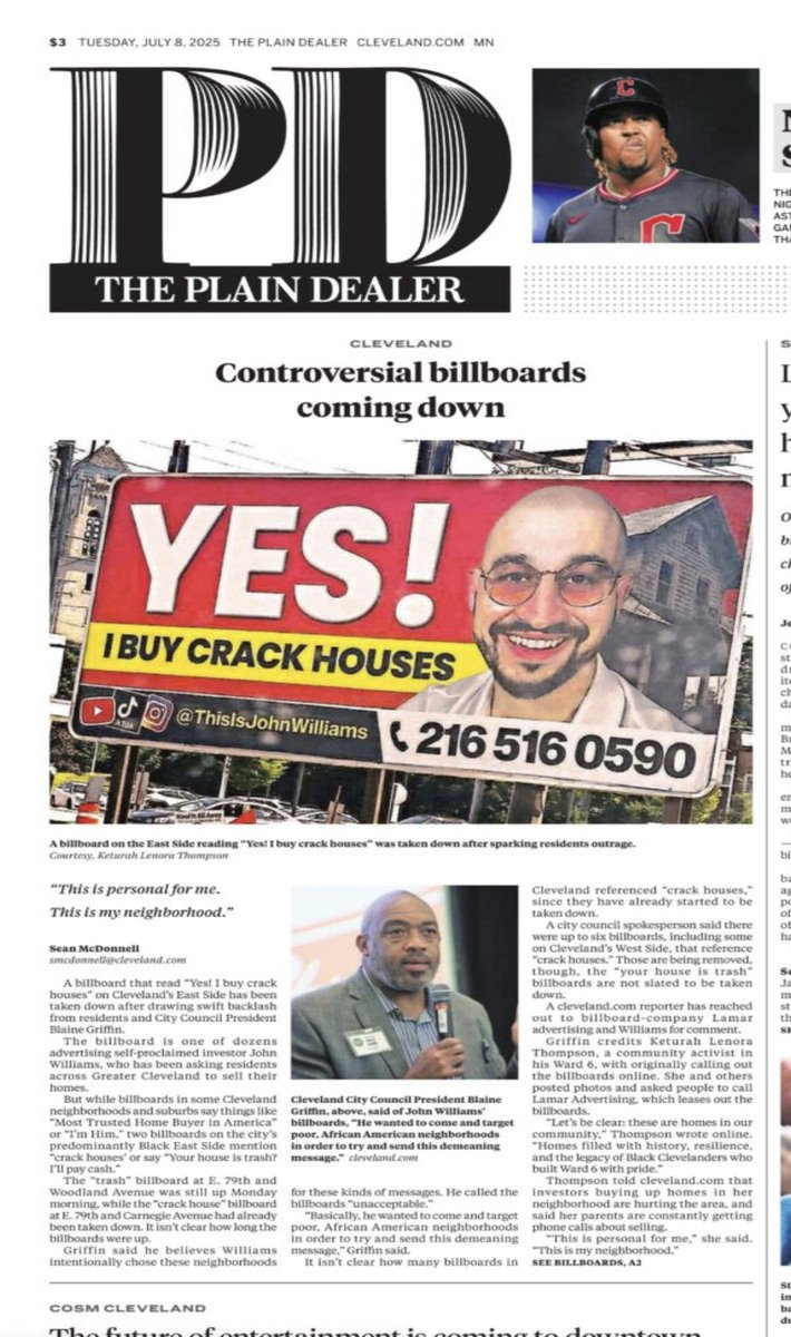 jake_zuckerman's tweet image. The 'I Buy Crackhouses' billboard is coming down in Cleveland