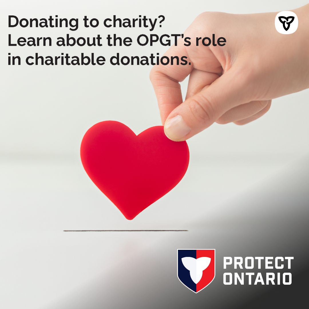 Are you thinking about making a charitable donation?

The Ontario Public Guardian and Trustee plays a crucial role in protecting the public interest in how charities operate.

Check out our tips for donors on charitable giving:

🔗: ontario.ca/page/charities…