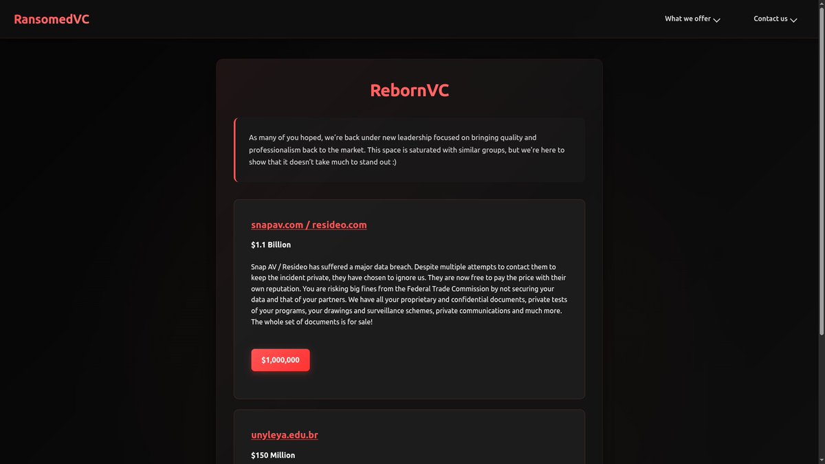 Cibercrimen 🌐:

Se ha detectado el resurgimiento del grupo de ransomware RansomedVC, que estaba inactivo desde 2023.

ransomed[.]vc
ransomed[.]biz