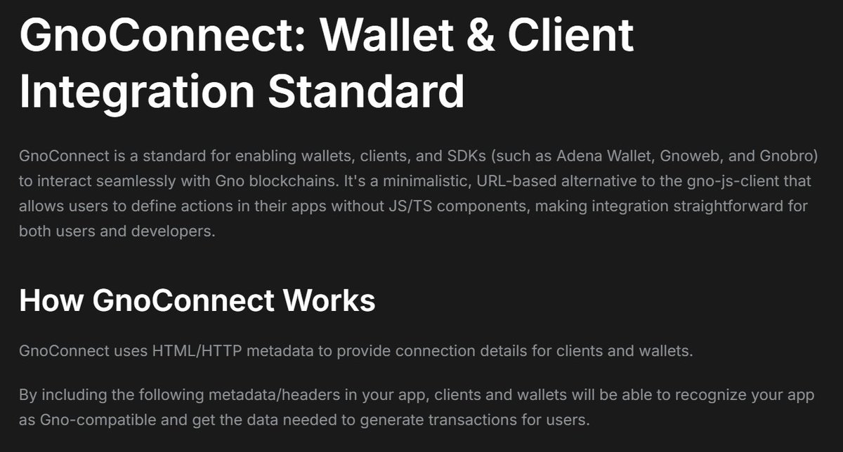 2/ GnoConnect Documentation

GnoConnect is a standard that enables wallets, clients, and SDKs to interact seamlessly with Gno blockchains. It's a minimalistic, URL-based alternative to the JS/TS Gno client.  Shoutout to <a href="/moul/">Manfred Touron</a> 

Check out the docs: docs.gno.land/resources/gnoc…