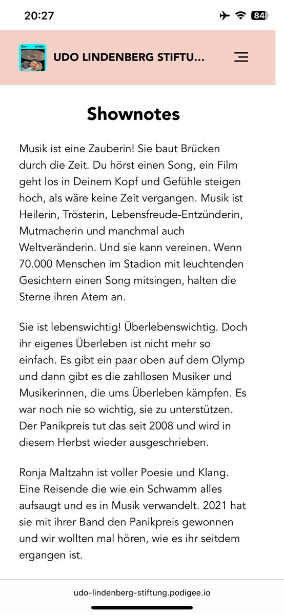 Ronja Maltzahn im PANIKPREIS PODCAST #7. 

udo-lindenberg-stiftung.podigee.io/7-neue-episode