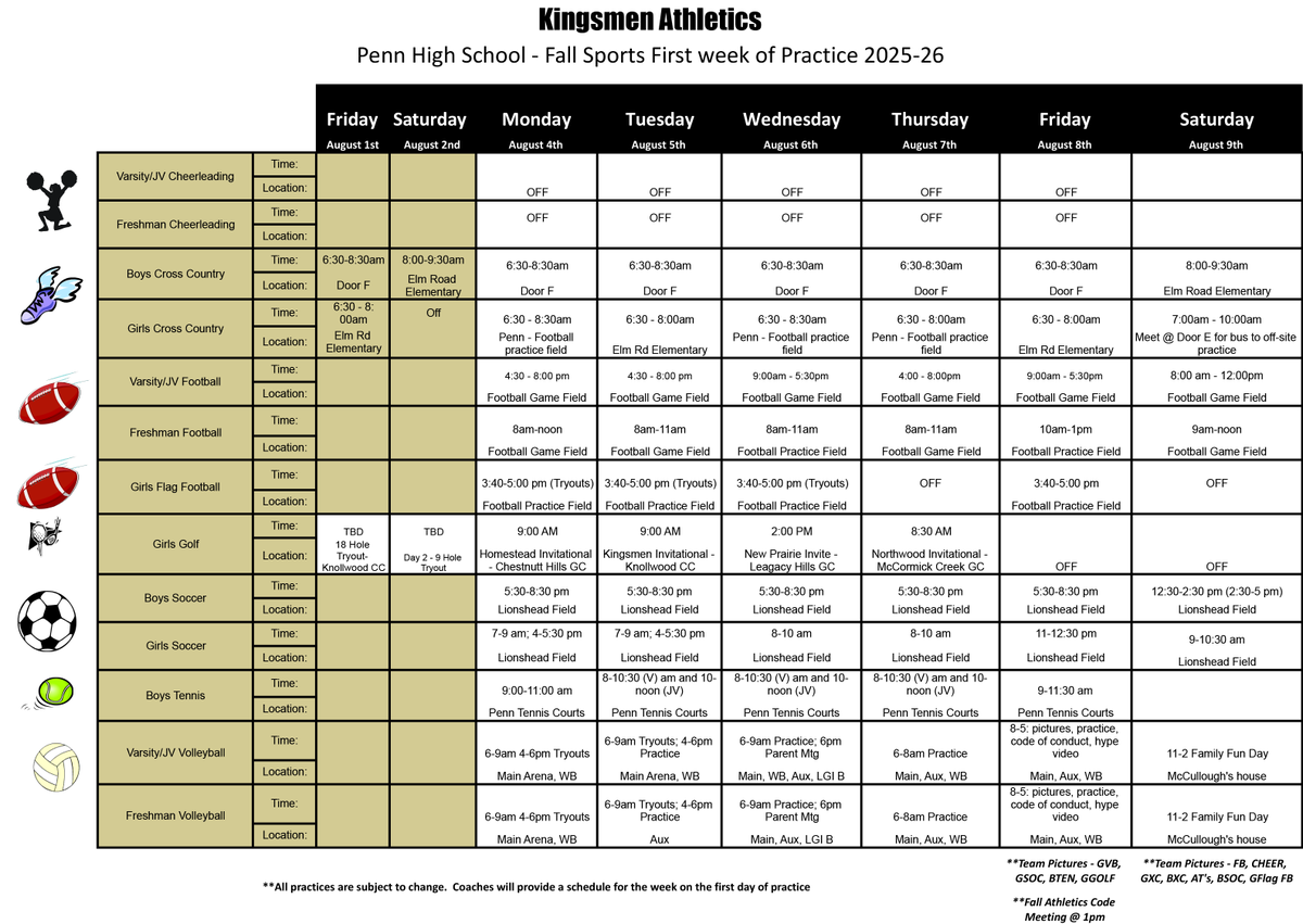 It's getting close to 'Go Time' for Penn Fall Sports !!!!

Visit the URL for the first week of practice start times and necessary registration forms to compete for the Kingsmen in 2025-2026: pennant.phmschools.org/news/practice-…