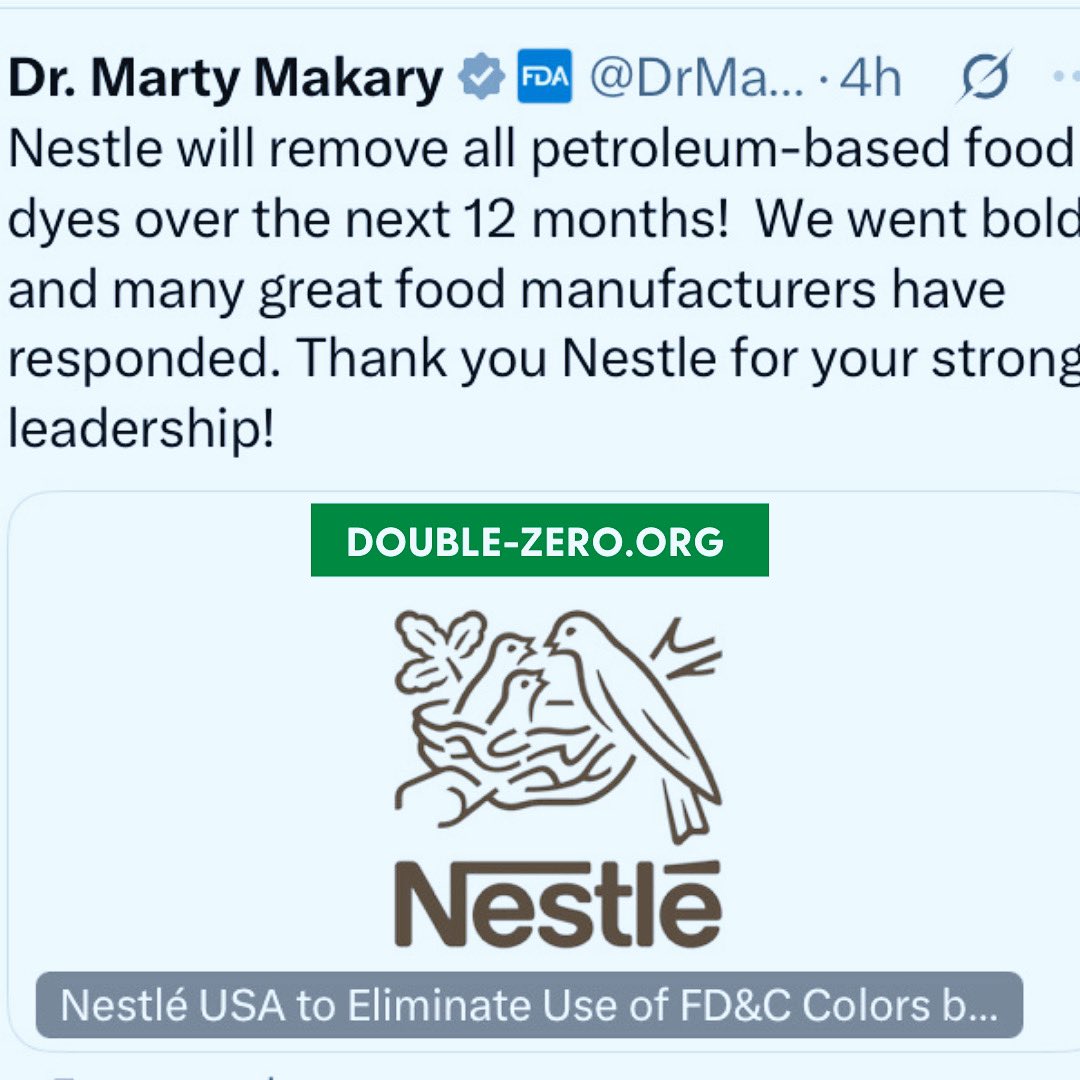 doublezero100's tweet image. New head of the Food and Drug Administration Dr Marty Makary in the US shares some great news. General Mils, Heinz/Kraft and others have also followed suit. Let’s get healthy. Also simple. double-zero.org/an-idea-whose-… #foodadditives #HealthyFood