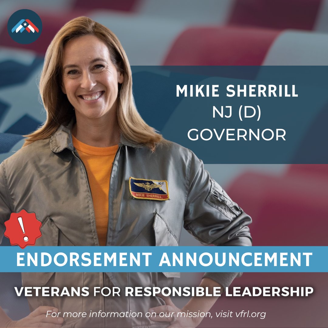Veterans For Responsible Leadership (@vetsforrl) on Twitter photo VFRL is proud to endorse former Naval Officer <a href="/MikieSherrill/">Mikie Sherrill</a> for New Jersey Governor! Mikie has proven that leadership grounded in service, integrity, and results still exists. She's shown up for her country time and again. We need more leaders like her. 🇺🇸 VFRL is proud to endorse former Naval Officer <a href="/MikieSherrill/">Mikie Sherrill</a> for New Jersey Governor! Mikie has proven that leadership grounded in service, integrity, and results still exists. She's shown up for her country time and again. We need more leaders like her. 🇺🇸