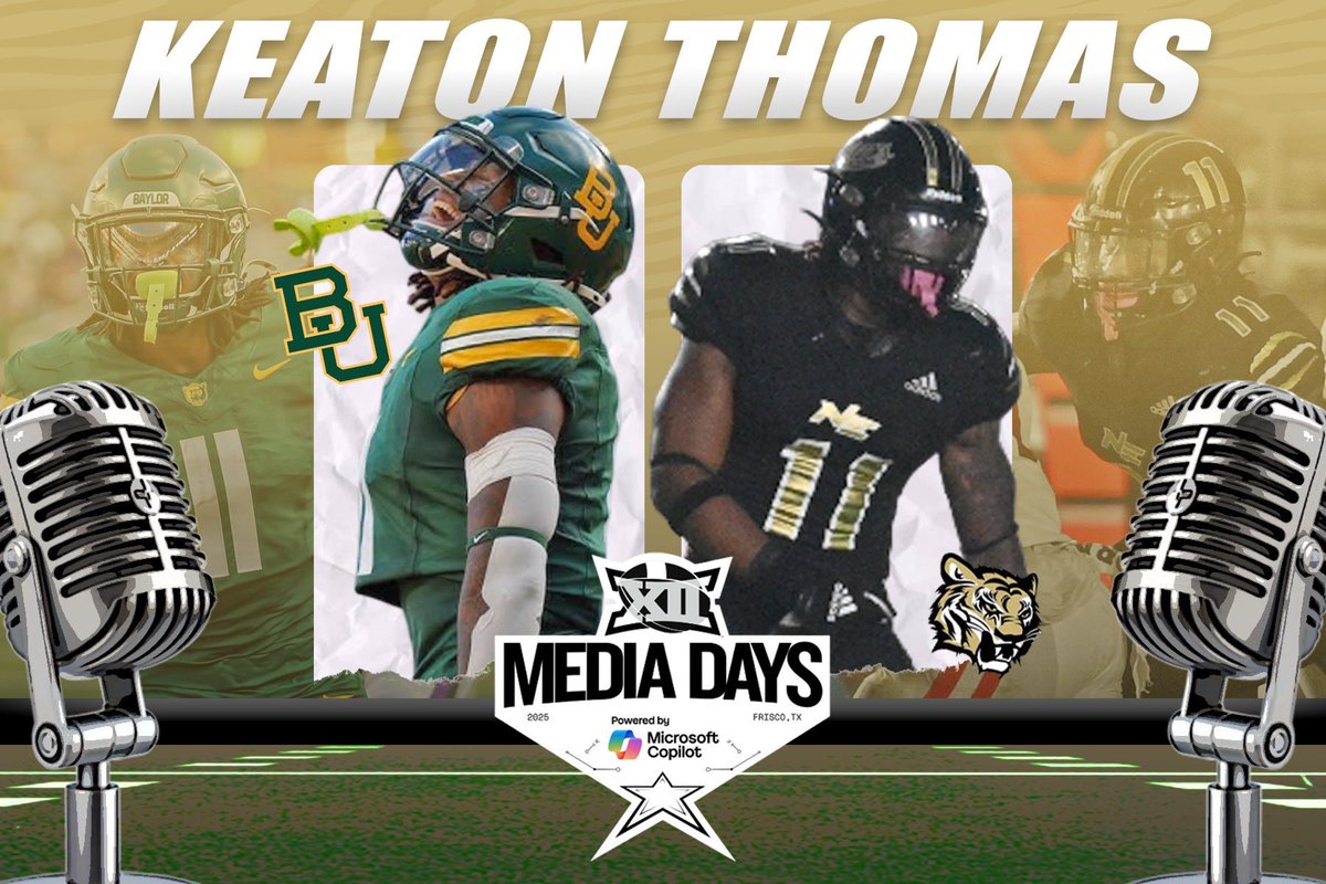 Northeast Tigers (@nemcctigers) on Twitter photo FB | Former #NEMCC All-American Keaton Thomas is part of <a href="/BUFootball/">Baylor Football</a>โs attendees at the <a href="/Big12Conference/">Big 12 Conference</a> Media Days for the second straight year!
Thomas will speak this afternoon from <a href="/thestarinfrisco/">The Star In Frisco</a> with live coverage available on ESPNU!
๐ฏ #TigerTown FB | Former #NEMCC All-American Keaton Thomas is part of <a href="/BUFootball/">Baylor Football</a>โs attendees at the <a href="/Big12Conference/">Big 12 Conference</a> Media Days for the second straight year!
Thomas will speak this afternoon from <a href="/thestarinfrisco/">The Star In Frisco</a> with live coverage available on ESPNU!
๐ฏ #TigerTown