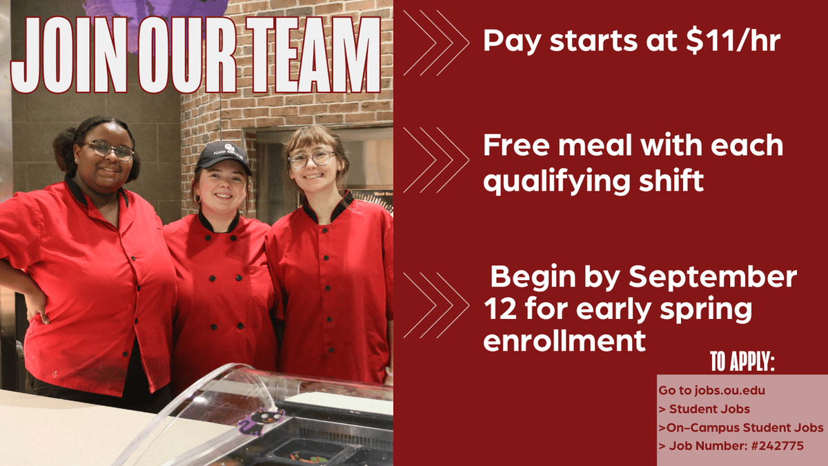 💼 Looking to earn some work experience this fall without leaving campus? Work for OU Food Services and expand your resume with a schedule that works around your classes! 
Visit this link to apply: heyor.ca/v9xHFK