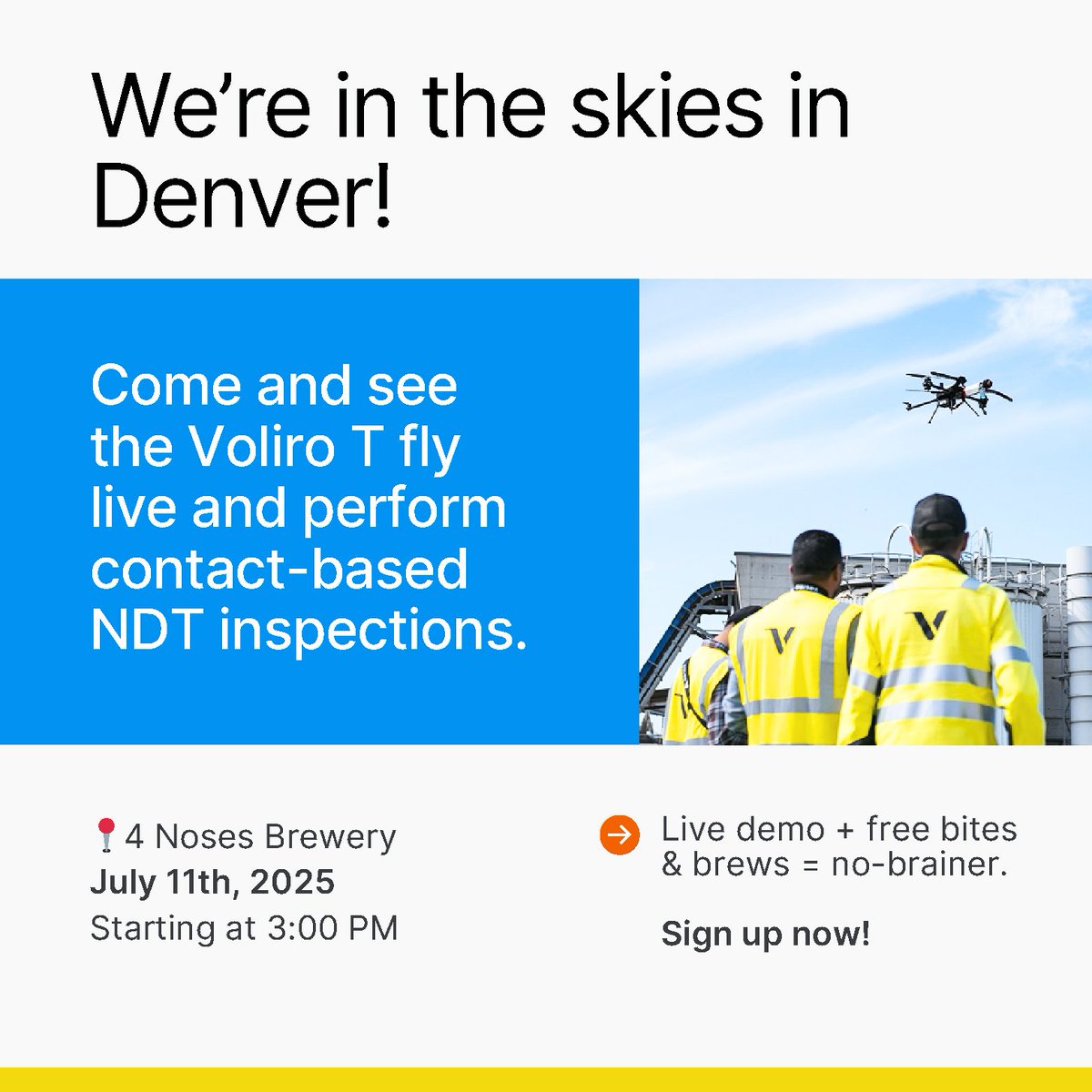 enrgdrone's tweet image. Catch a Live Voliro T demonstration in Denver! Open to anyone in NDT, asset integrity, or drone inspection — enjoy complimentary beer and apps on @voliro69689 at 4 Noses Brewing on July 11th starting at 3 PM. Spots are limited, so register now! 🚁🍻
hubs.la/Q03vw-vD0