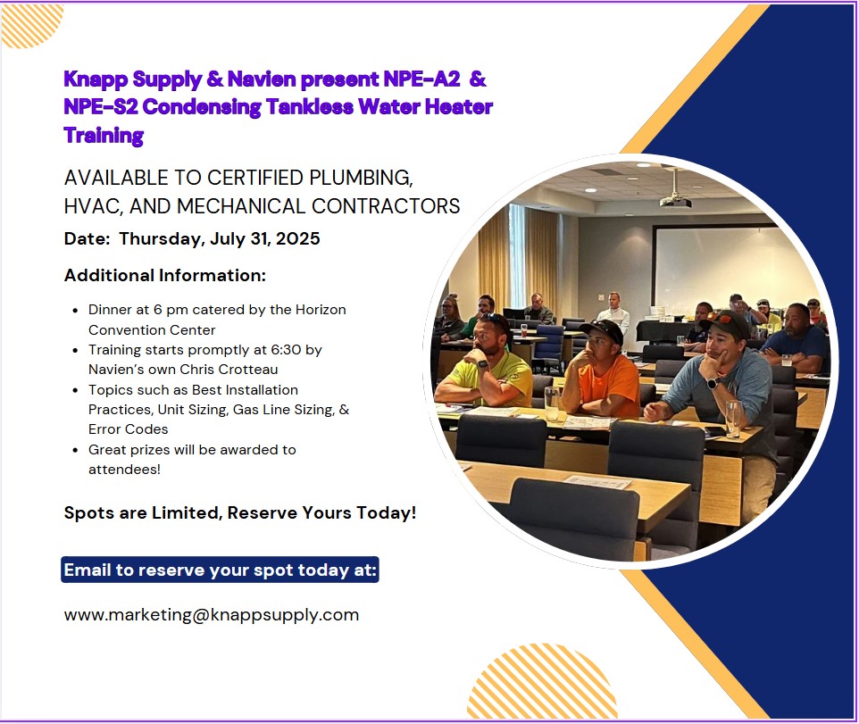 Navien Training for certified plumbing, hvac, &amp; mechanical contractors, spots are limited, reserve yours today!