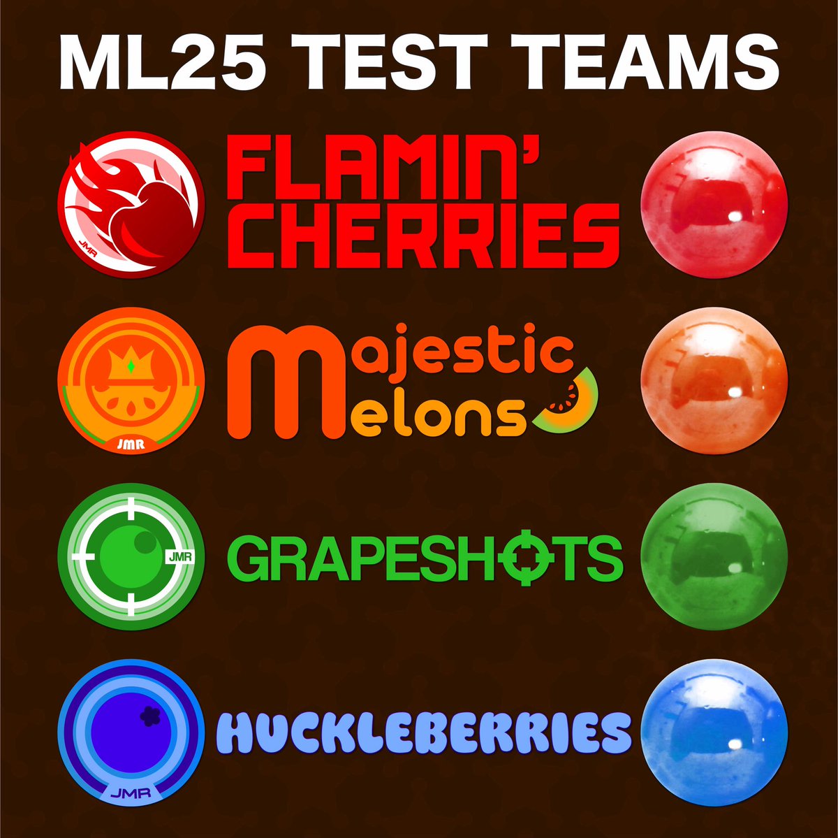 The Marble League begins tomorrow!🥳

But before the big teams hit the track… it’s time for the Test Teams to roll out!

Meet some returning Fruit Circuit legends:
🍒 Flamin’ Cherries
🍈 Majestic Melons

And say hello to the exciting new challengers:
🍇 Grapeshots
🫐