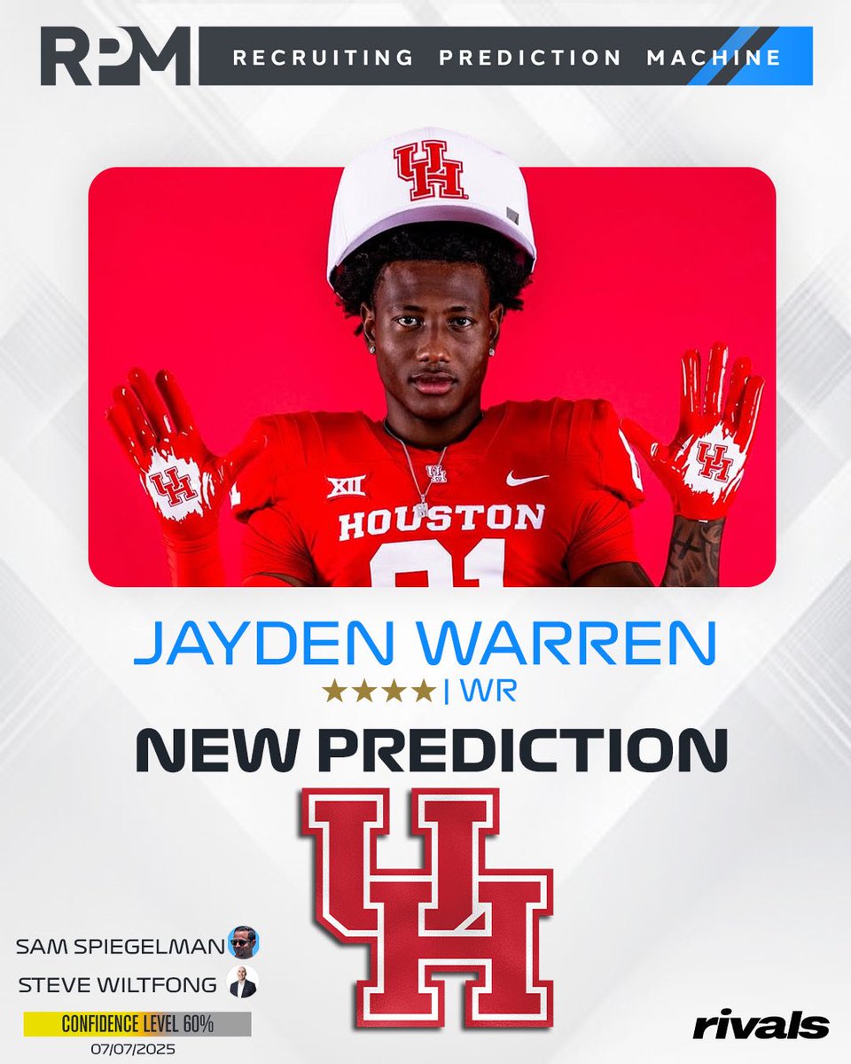 On3 Recruits (@on3recruits) on Twitter photo Rivals’ <a href="/samspiegs/">Sam Spiegelman</a> and <a href="/SWiltfong_/">Steve Wiltfong</a> have logged expert predictions for Houston to land 4-star WR Jayden Warren😼
Read: on3.com/rivals/news/ho… Rivals’ <a href="/samspiegs/">Sam Spiegelman</a> and <a href="/SWiltfong_/">Steve Wiltfong</a> have logged expert predictions for Houston to land 4-star WR Jayden Warren😼
Read: on3.com/rivals/news/ho…