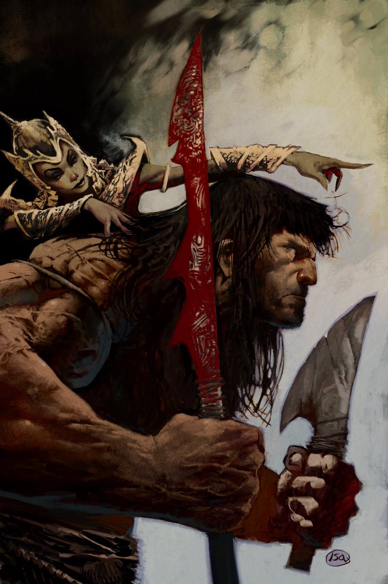 conanbycrom's tweet image. Conan the Barbarian issue #22 hits shops tomorrow!
The Great Serpent's influence twists and turns, pulling Conan into their deadly coils as the Cimmerian and his allies are lured into Stygia... What they find on this journey will make their blood run cold and set the stage for a…