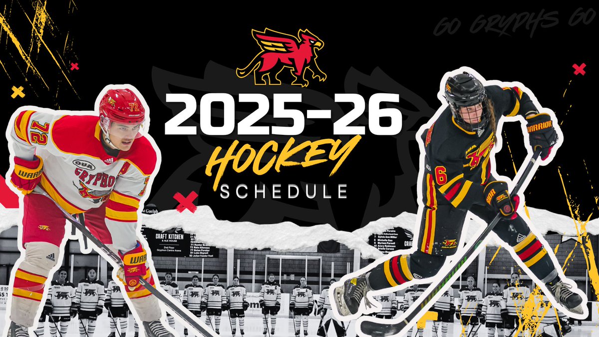 The 2025-26 OUA hockey schedule has arrived! 🏒 📆 

MHKY season opener ➡️ Oct. 3 in Thunder Bay against Lakehead; home opener ➡️  Oct. 9 vs Waterloo

WHKY regular season &amp; home opener ➡️ Oct. 8 vs Laurier!

📰 Details 👉 uoguel.ph/44nv3

#GryphonPride #GryphonHockey