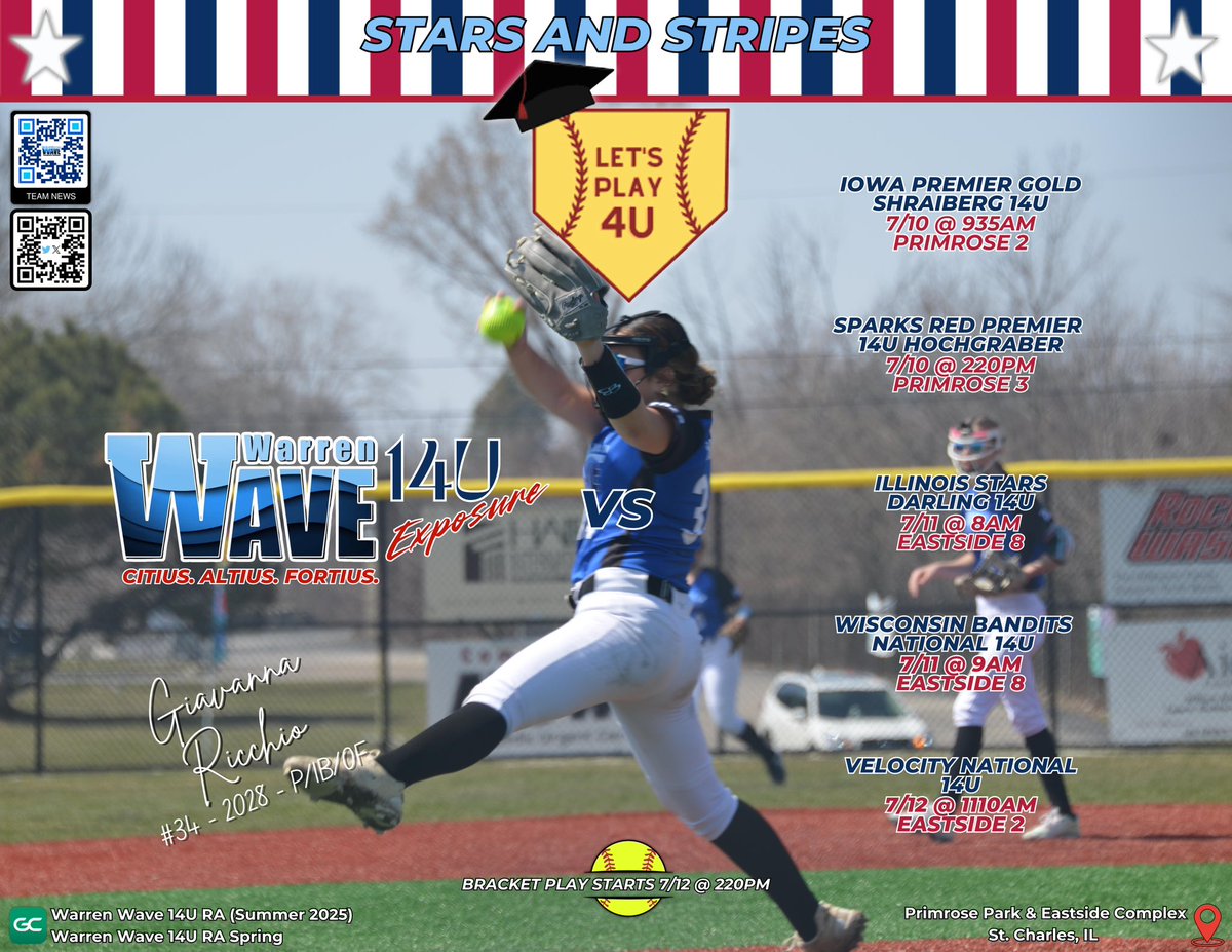 Warren Wave 14X (@warrenwave14x) on Twitter photo Poised to take the field & compete w/ some of the best at LP4U Stars & Stripes!
<a href="/WTGS_WarrenWave/">Illinois Wave Softball</a> <a href="/DaveBetcher1/">Dave Betcher</a>
<a href="/AddyMilkie2028/">Addison Milkie</a> <a href="/AvaSand2030/">Ava Sandberg</a> <a href="/brijay_28/">Brianna J. Gomez</a> <a href="/CassandraG2028/">Cassandra Gabbianelli</a> <a href="/EvaAsidao2029/">Eva G. Asidao - Class of 2029</a> <a href="/GiaRicchio2028/">Giavanna Ricchio</a> <a href="/jasleend62/">Jasleen Delgado - Class of 2028</a> <a href="/LylaNerini2028/">Lyla Nerini</a> <a href="/peytonnissen/">peytonnissen</a> <a href="/SamHunz86/">Samantha Hunzinger</a> <a href="/TinleyV54/">Tinley Venhorst</a> <a href="/zoeyknudsen2029/">zoeyknudsen2029</a> Poised to take the field & compete w/ some of the best at LP4U Stars & Stripes!
<a href="/WTGS_WarrenWave/">Illinois Wave Softball</a> <a href="/DaveBetcher1/">Dave Betcher</a>
<a href="/AddyMilkie2028/">Addison Milkie</a> <a href="/AvaSand2030/">Ava Sandberg</a> <a href="/brijay_28/">Brianna J. Gomez</a> <a href="/CassandraG2028/">Cassandra Gabbianelli</a> <a href="/EvaAsidao2029/">Eva G. Asidao - Class of 2029</a> <a href="/GiaRicchio2028/">Giavanna Ricchio</a> <a href="/jasleend62/">Jasleen Delgado - Class of 2028</a> <a href="/LylaNerini2028/">Lyla Nerini</a> <a href="/peytonnissen/">peytonnissen</a> <a href="/SamHunz86/">Samantha Hunzinger</a> <a href="/TinleyV54/">Tinley Venhorst</a> <a href="/zoeyknudsen2029/">zoeyknudsen2029</a>